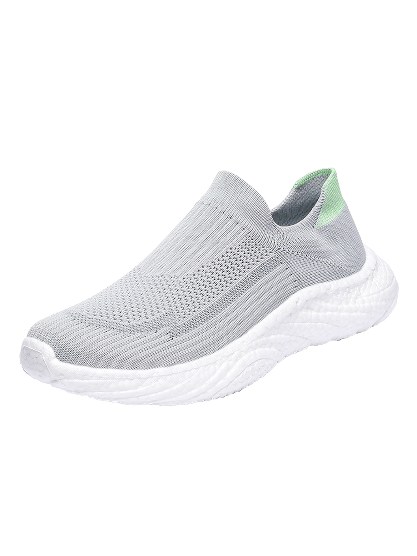 Men Grey Slip-On Knit Sports Sneakers