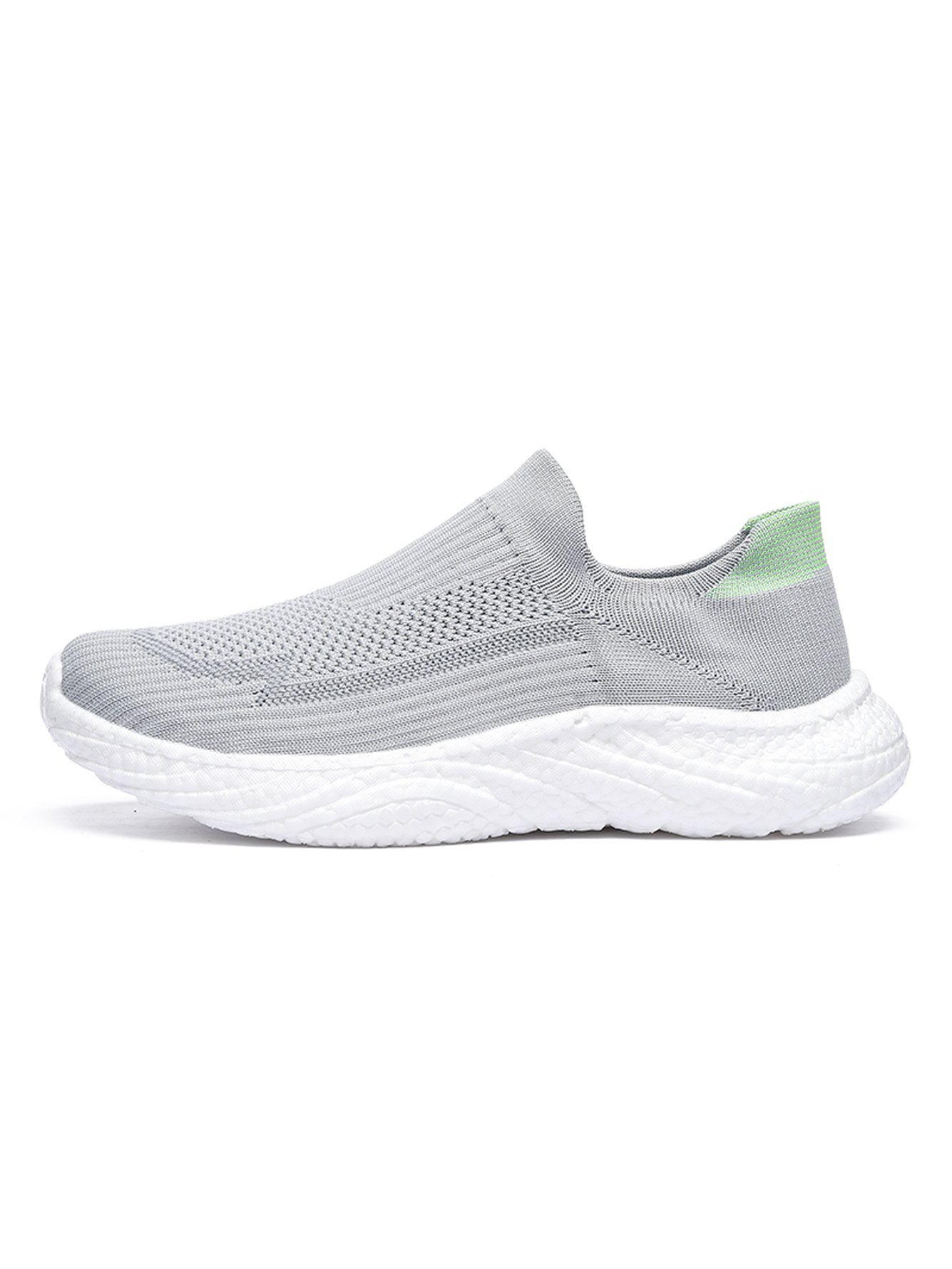 Men Grey Slip-On Knit Sports Sneakers