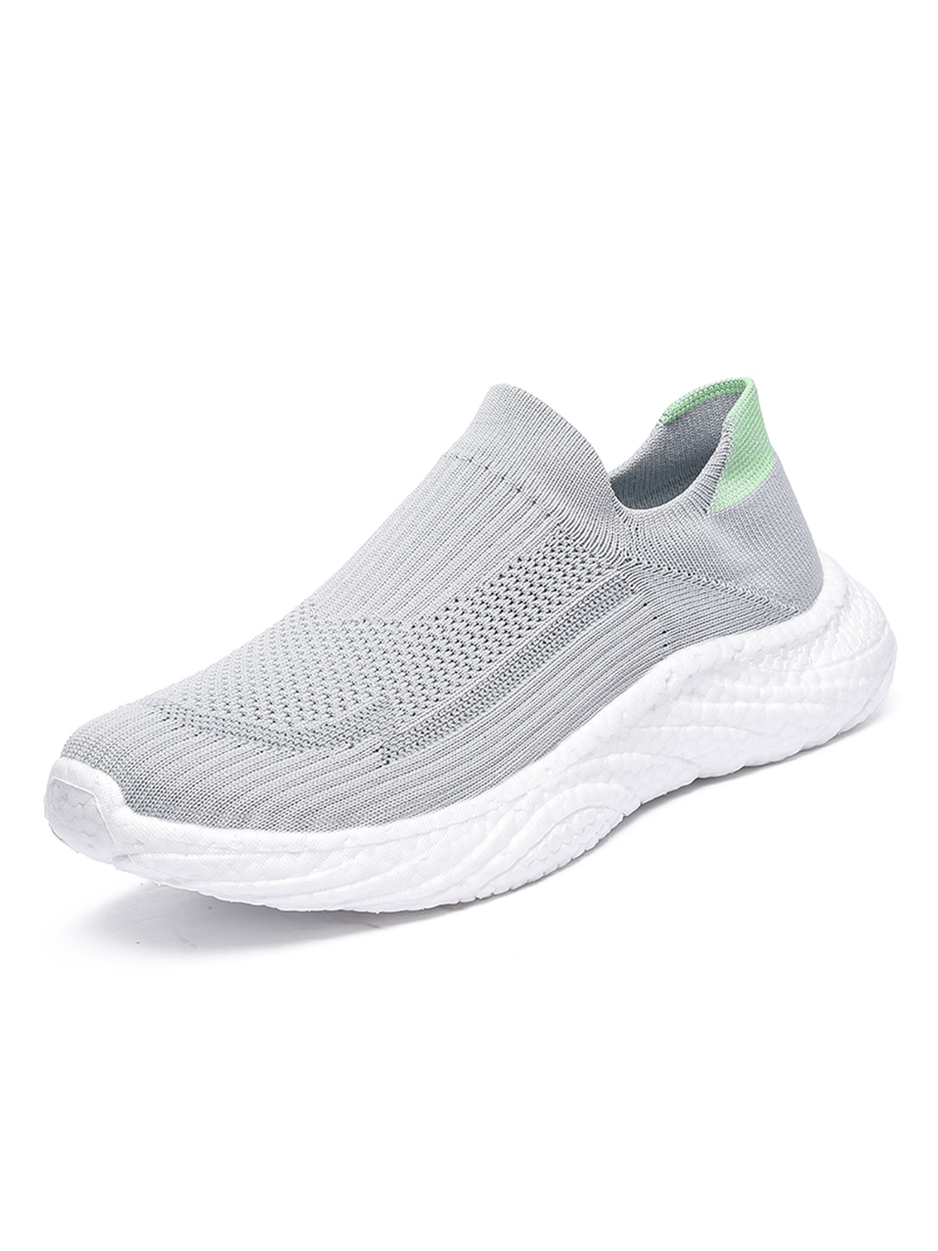 Men Grey Slip-On Knit Sports Sneakers