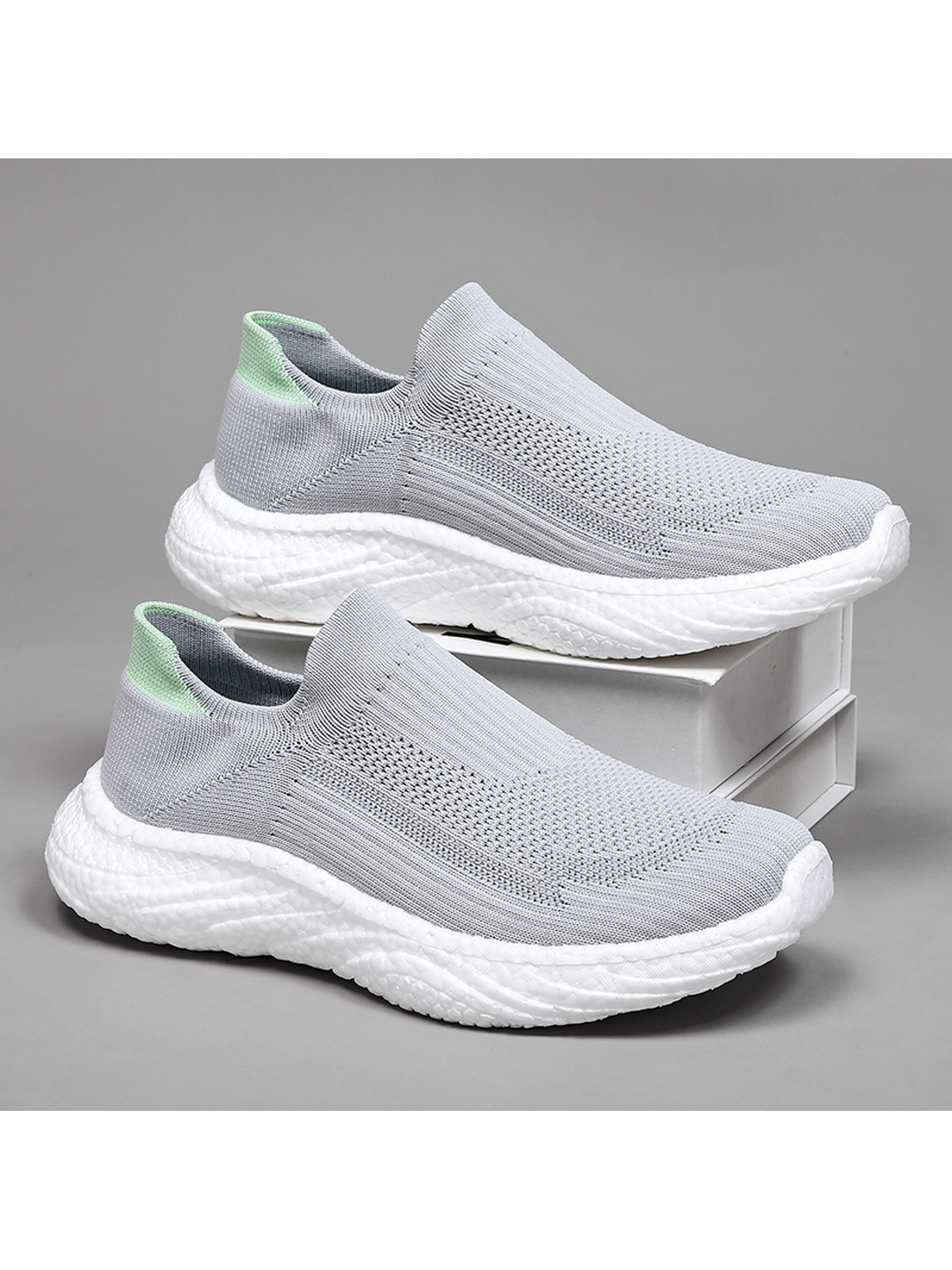 Men Grey Slip-On Knit Sports Sneakers
