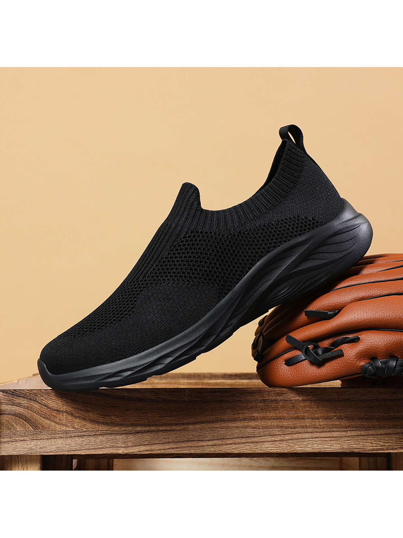 Men Black Slip-On Sports Sneakers
