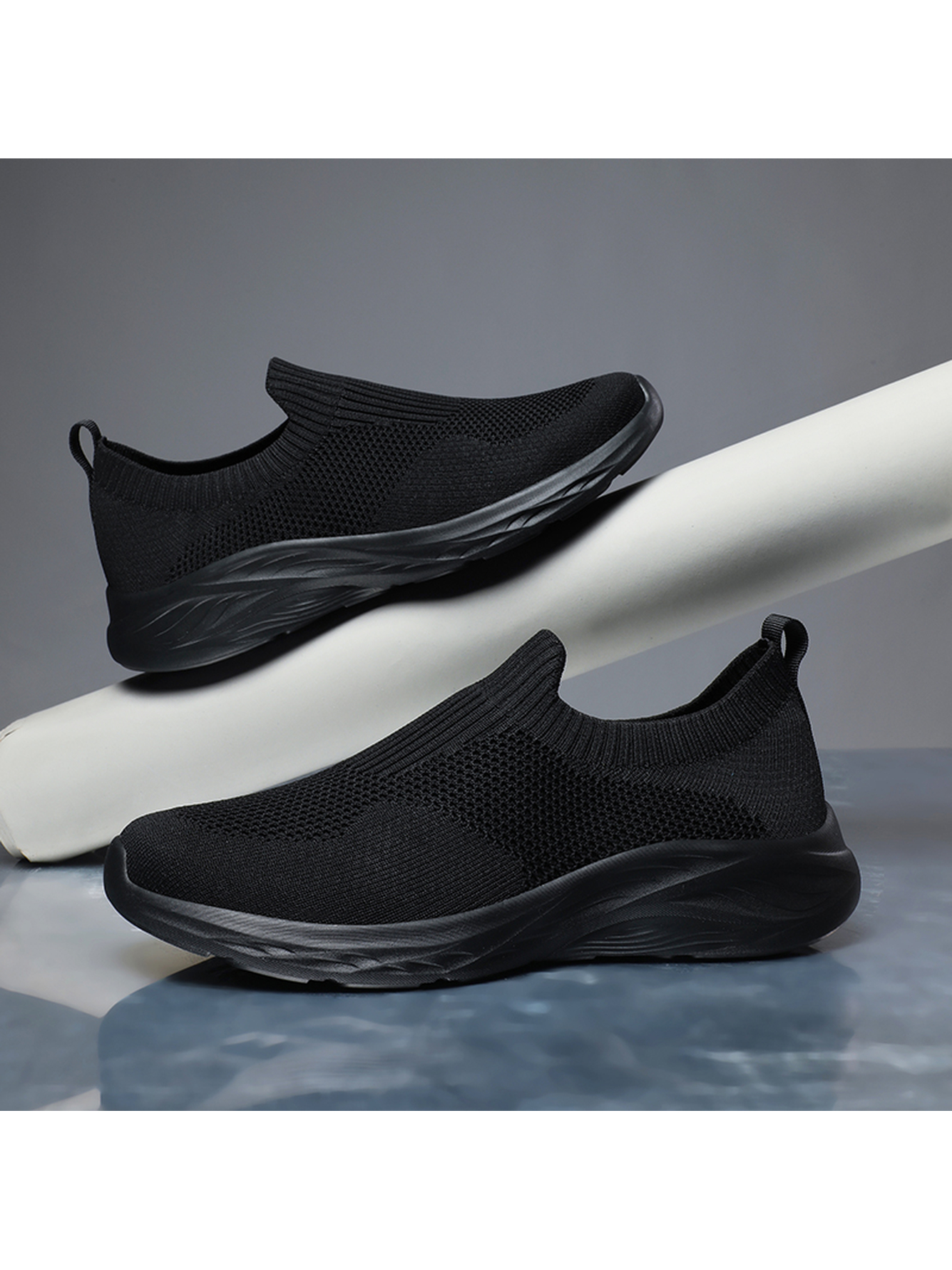 Men Black Slip-On Sports Sneakers
