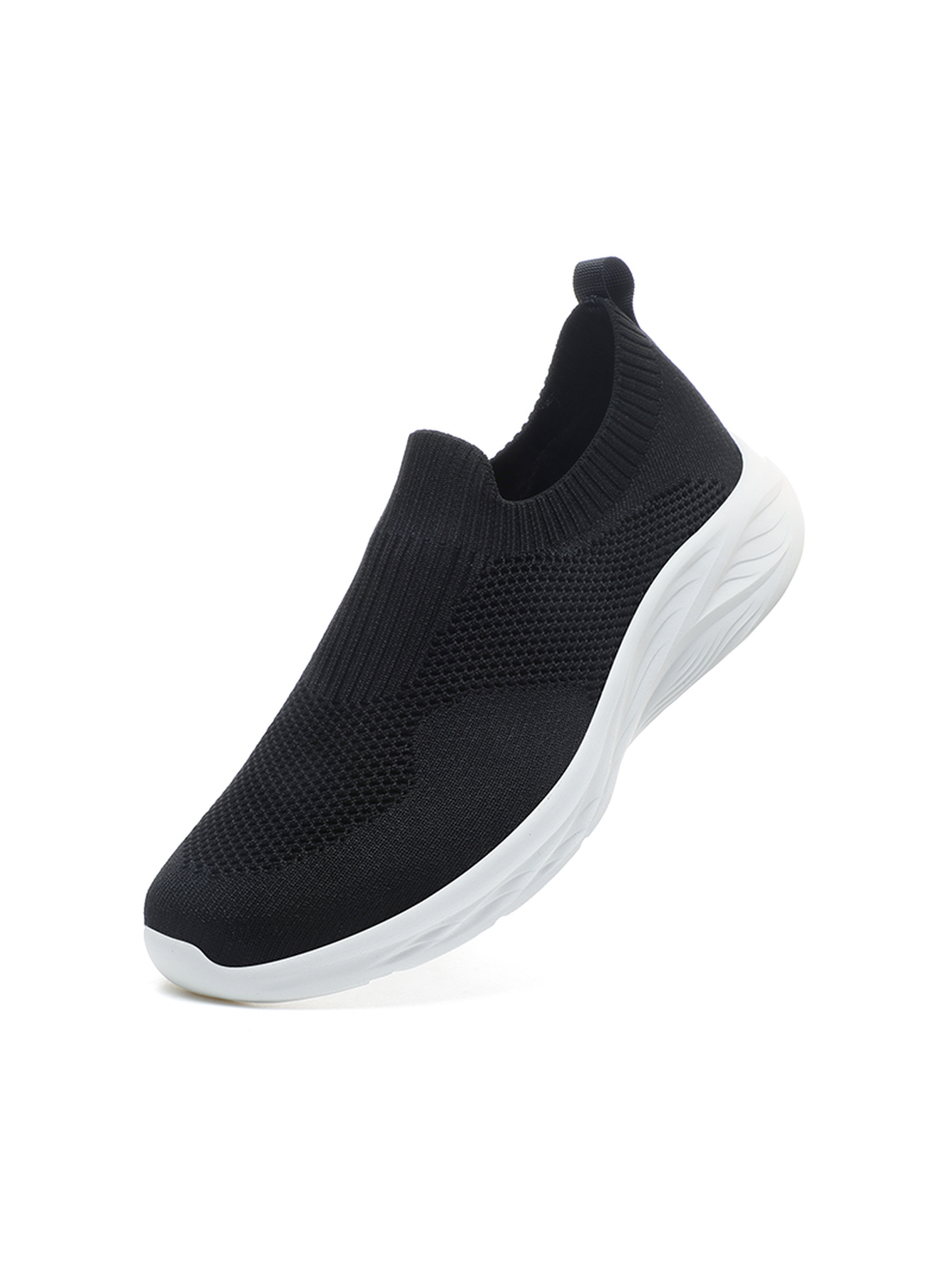 Men Black Knit Slip-On Athletic Sneakers