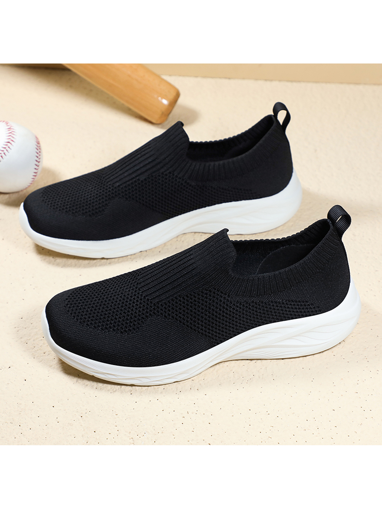 Men Black Knit Slip-On Athletic Sneakers