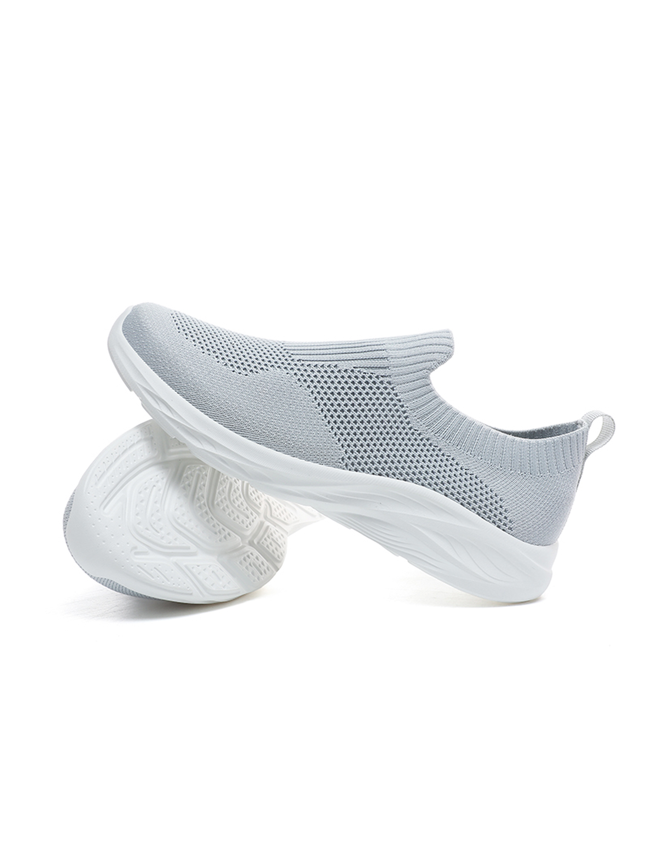 Men Lightweight Grey Knit Slip-On Sports Sneakers