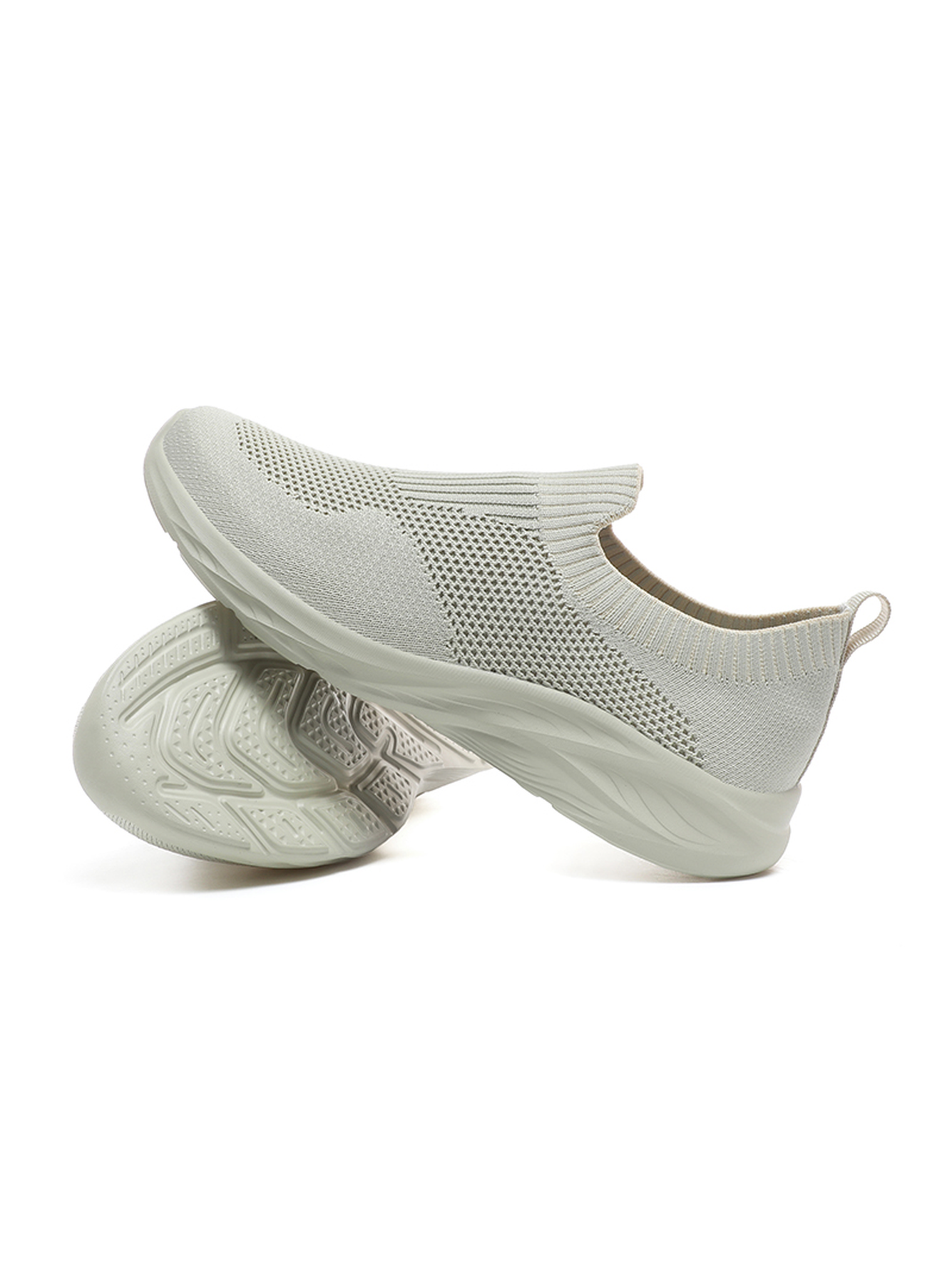 Men Beige Slip-On Knit Sports Sneakers