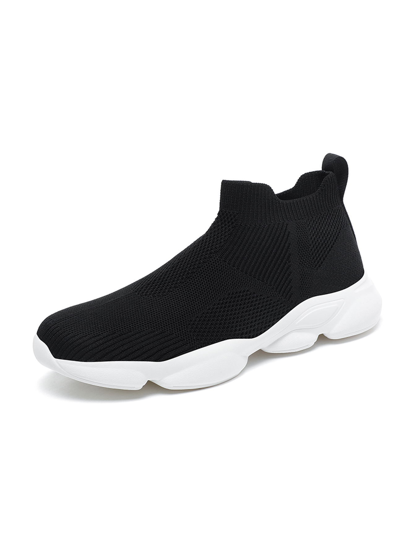 Men Black Slip-On Knit Sports Sneakers