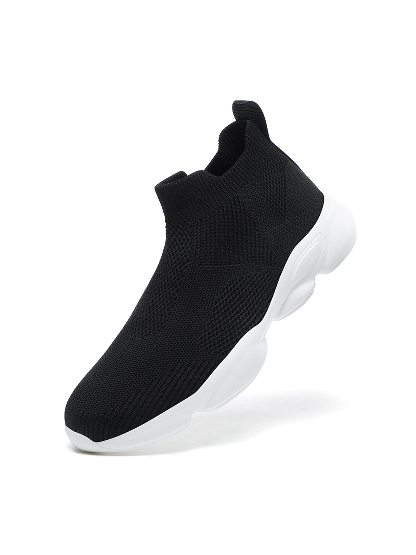 Men Black Slip-On Knit Sports Sneakers