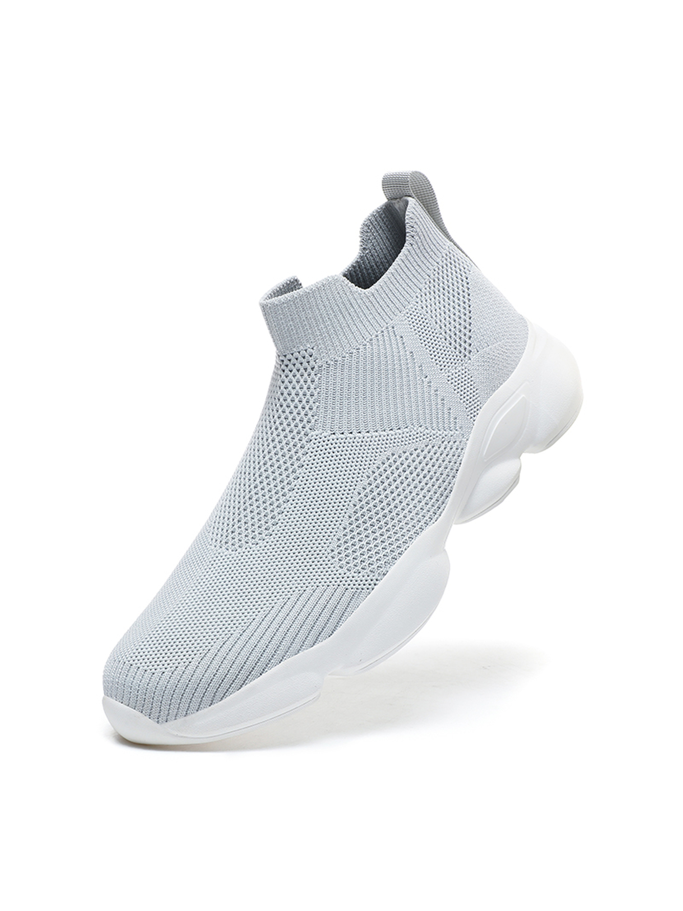Men Grey Slip-On Knit Sports Sneakers