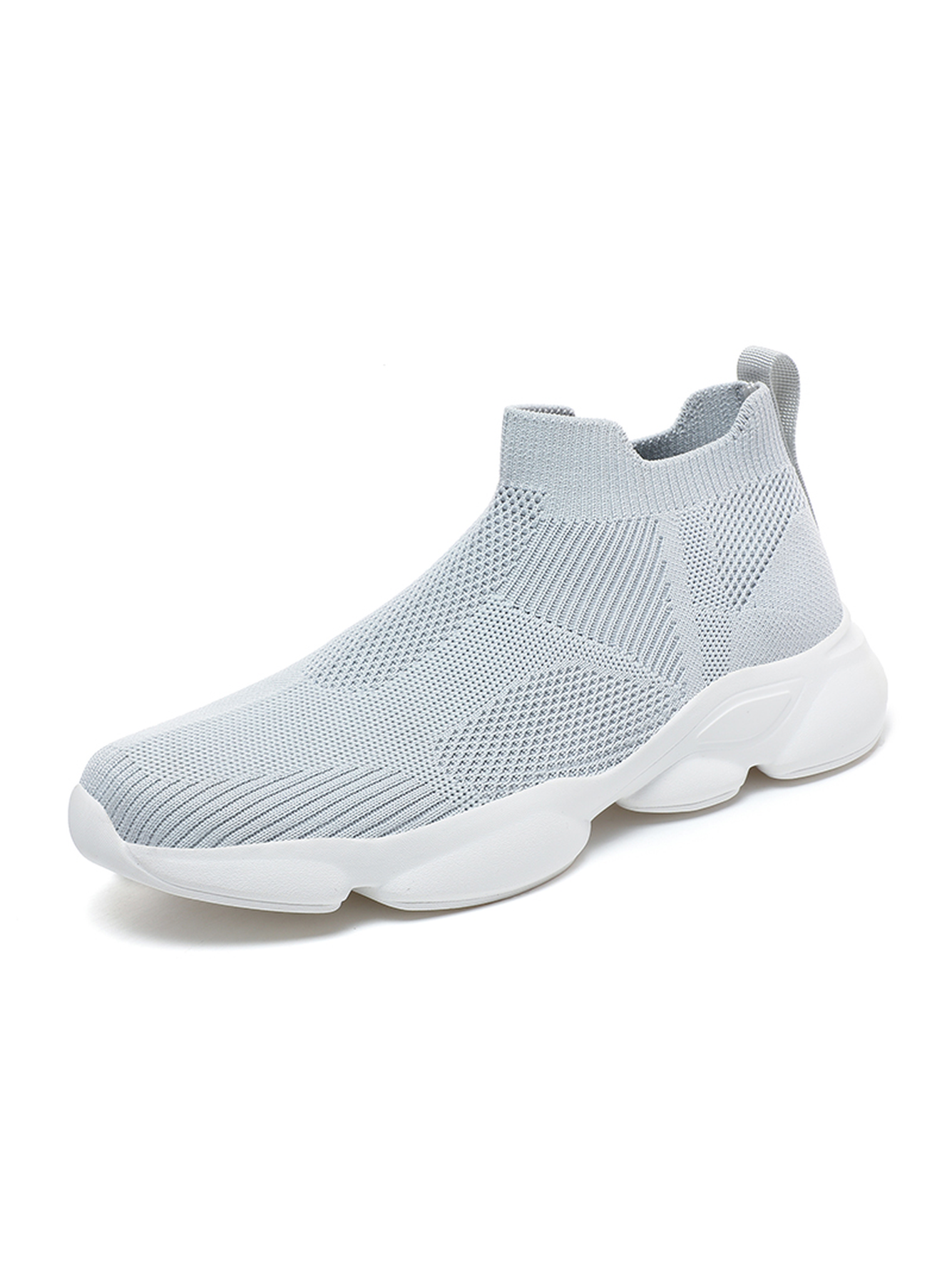 Men Grey Slip-On Knit Sports Sneakers