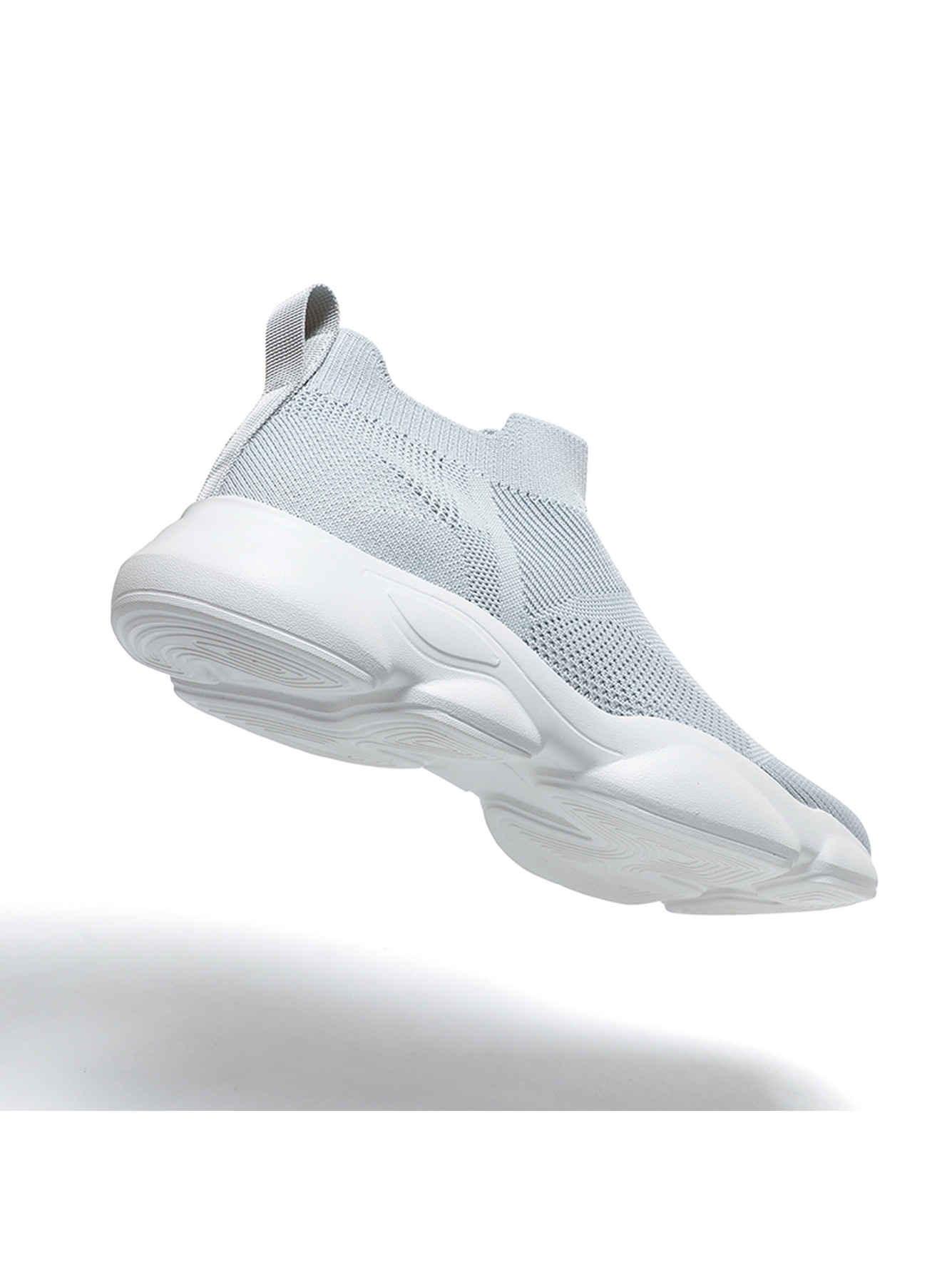 Men Grey Slip-On Knit Sports Sneakers