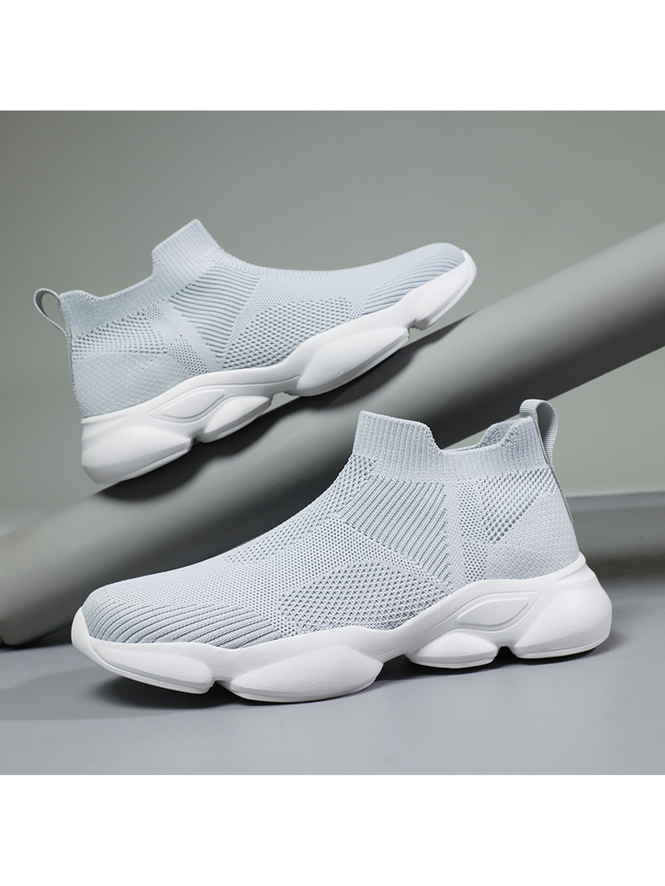 Men Grey Slip-On Knit Sports Sneakers