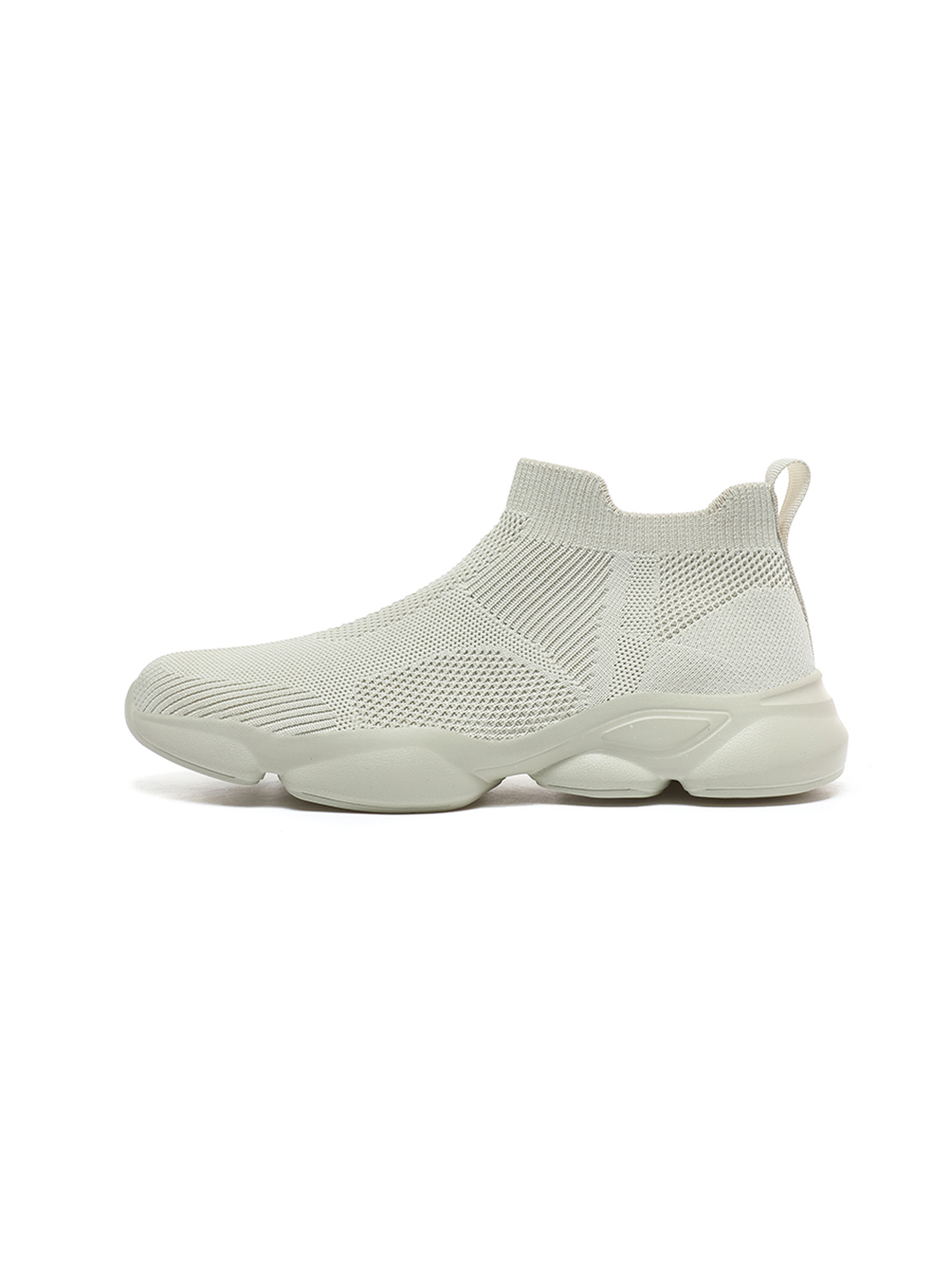 Men Beige Slip-On Knit Sports Sneakers