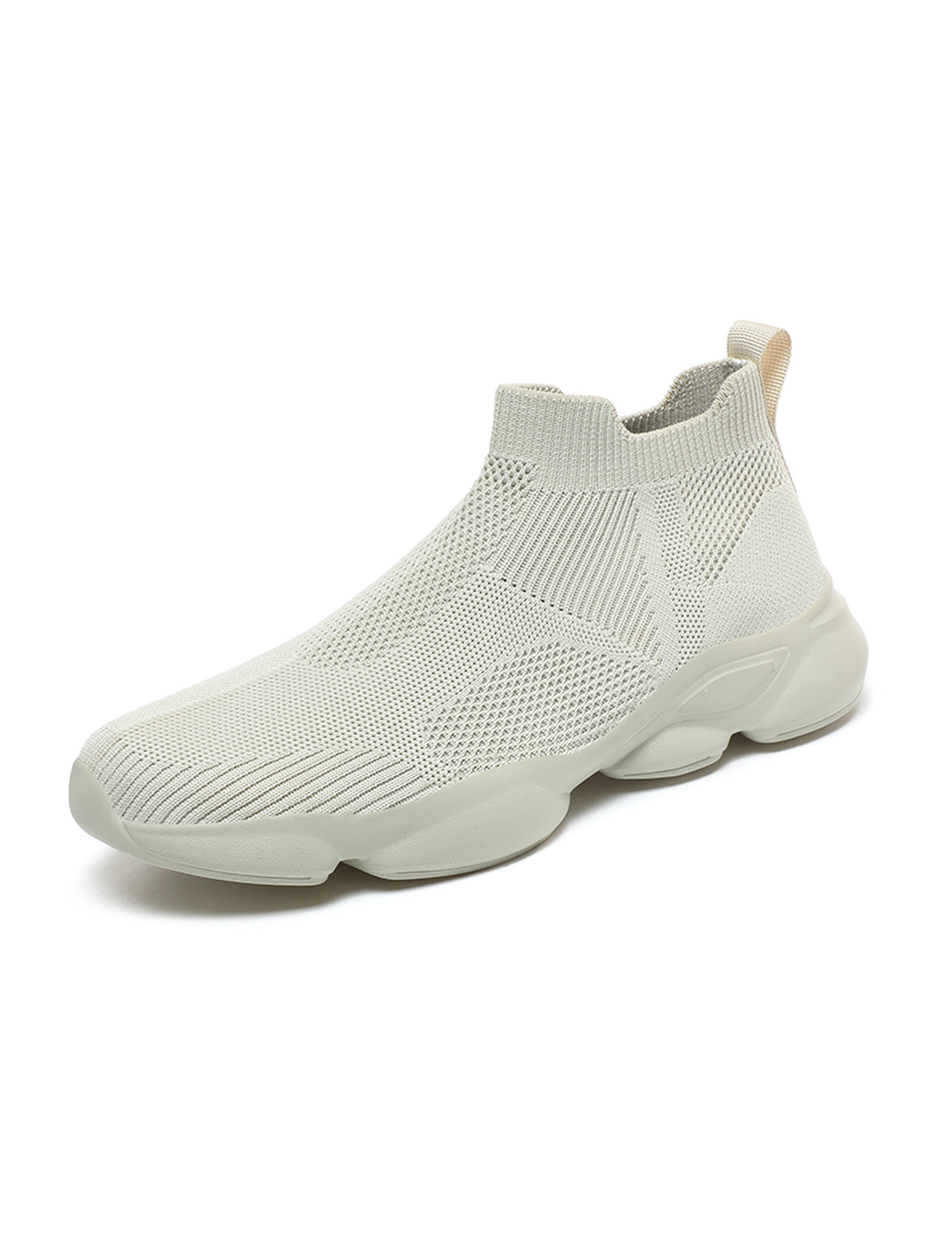 Men Beige Slip-On Knit Sports Sneakers