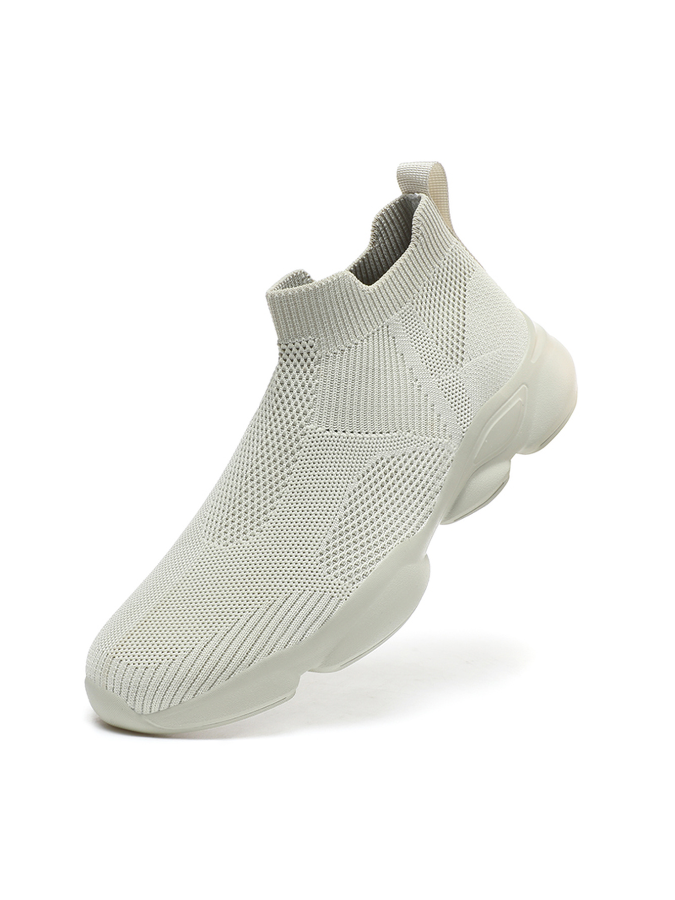 Men Beige Slip-On Knit Sports Sneakers