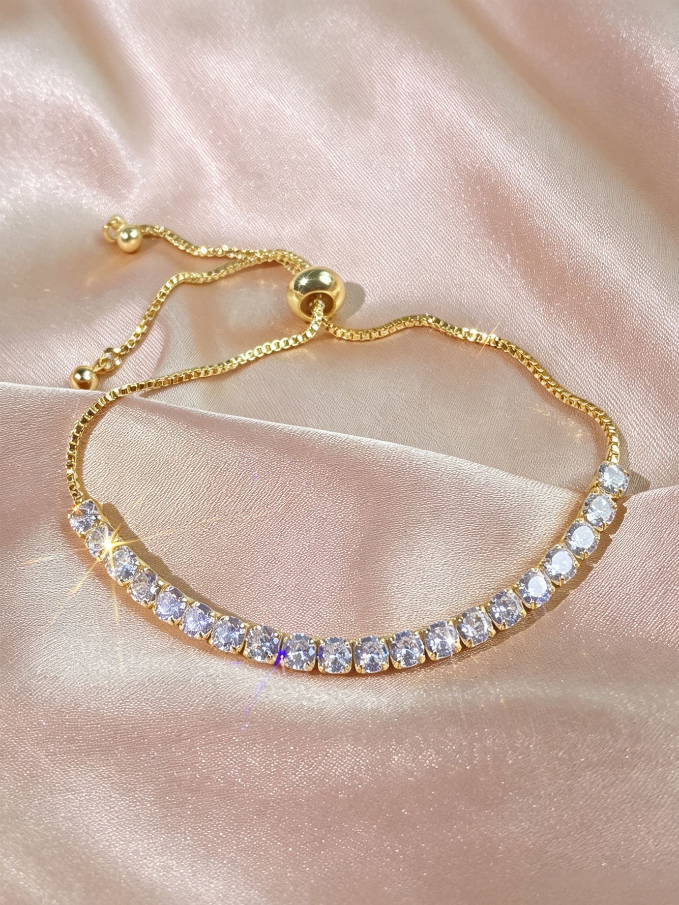 Gold Plated Adjustable Tennis Bracelet with Sparkling Zircon