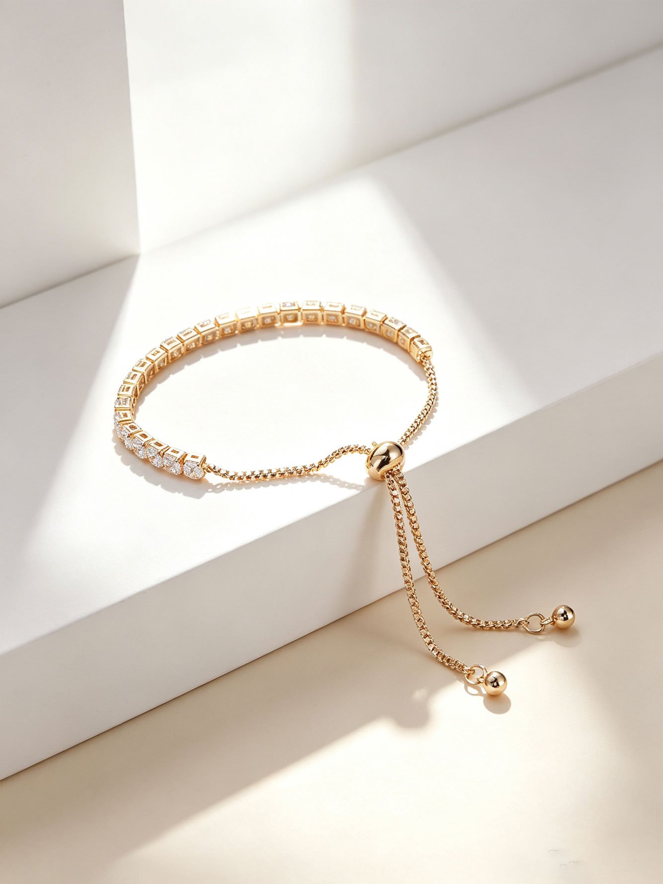 Gold Plated Adjustable Tennis Bracelet with Sparkling Zircon