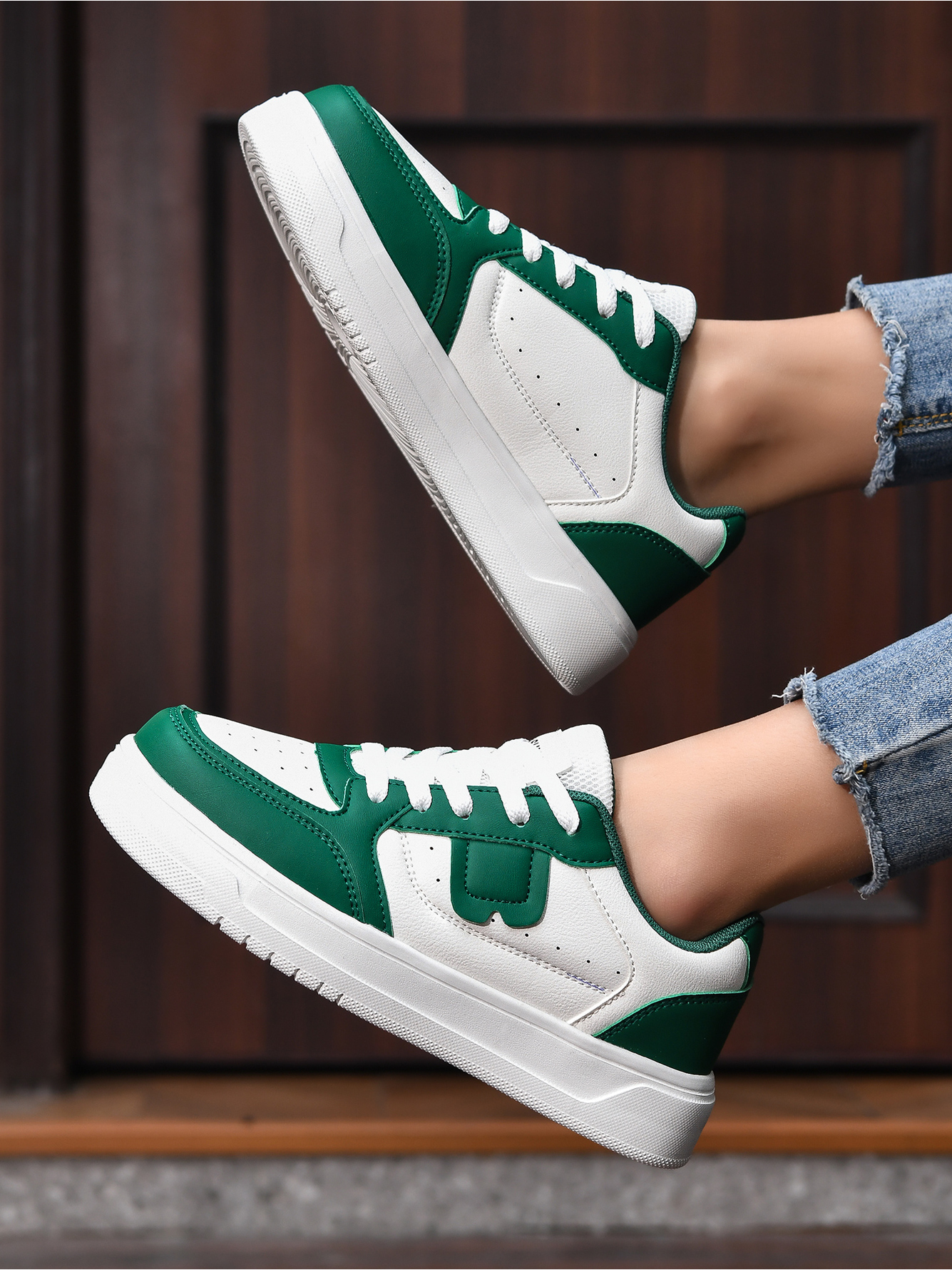 Emerald Green Lace-Up Casual Sneakers