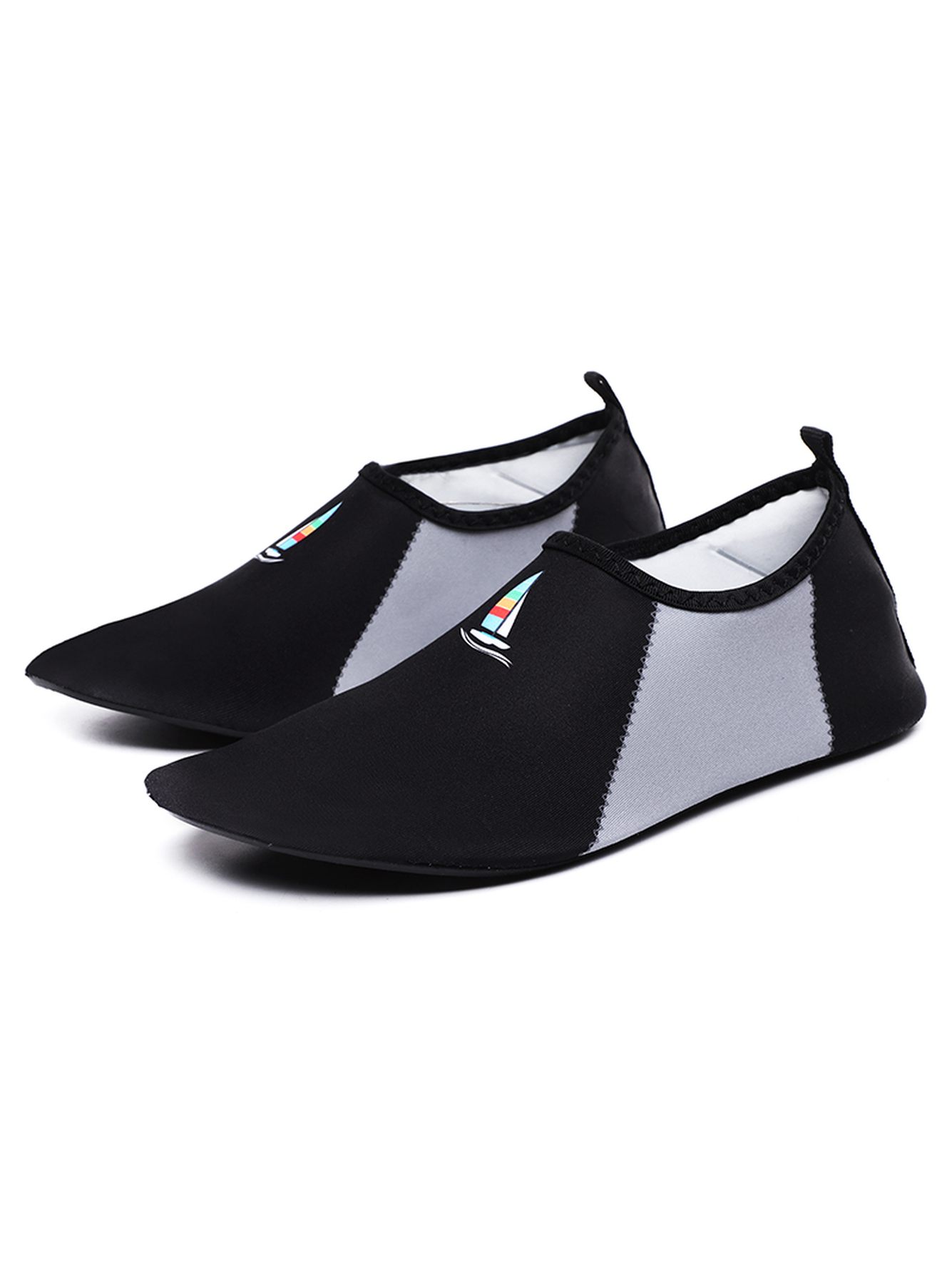 Black Flats Water Shoes with Sailboat Design