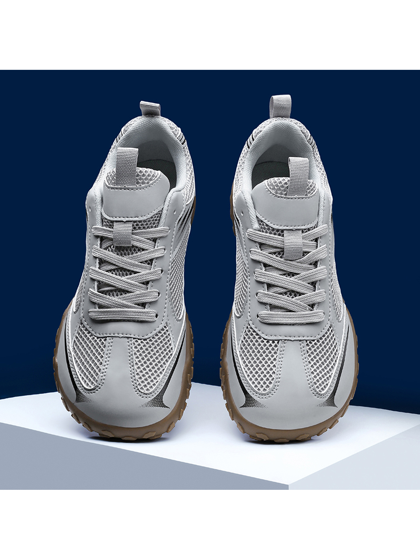 Men Grey Mesh Sports Sneakers