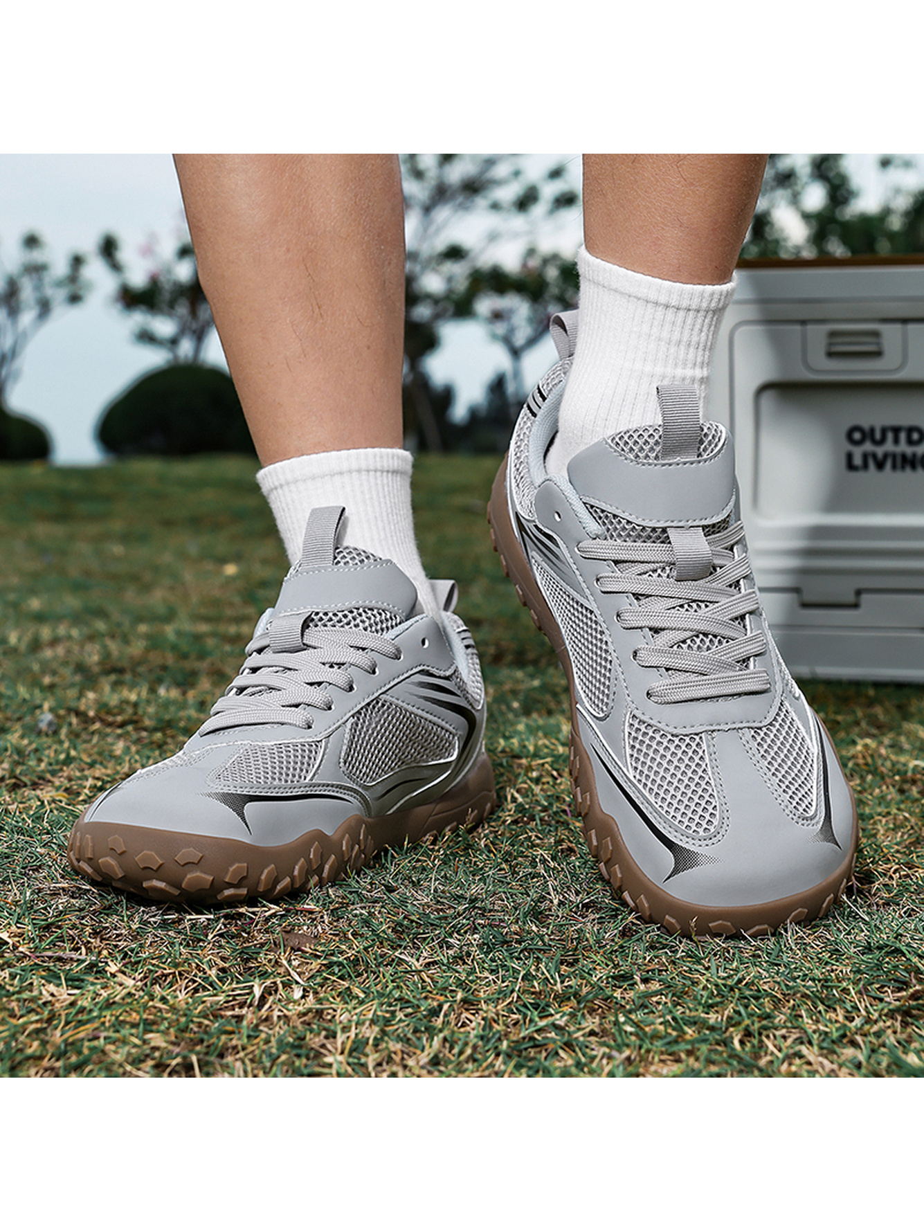 Men Grey Mesh Sports Sneakers