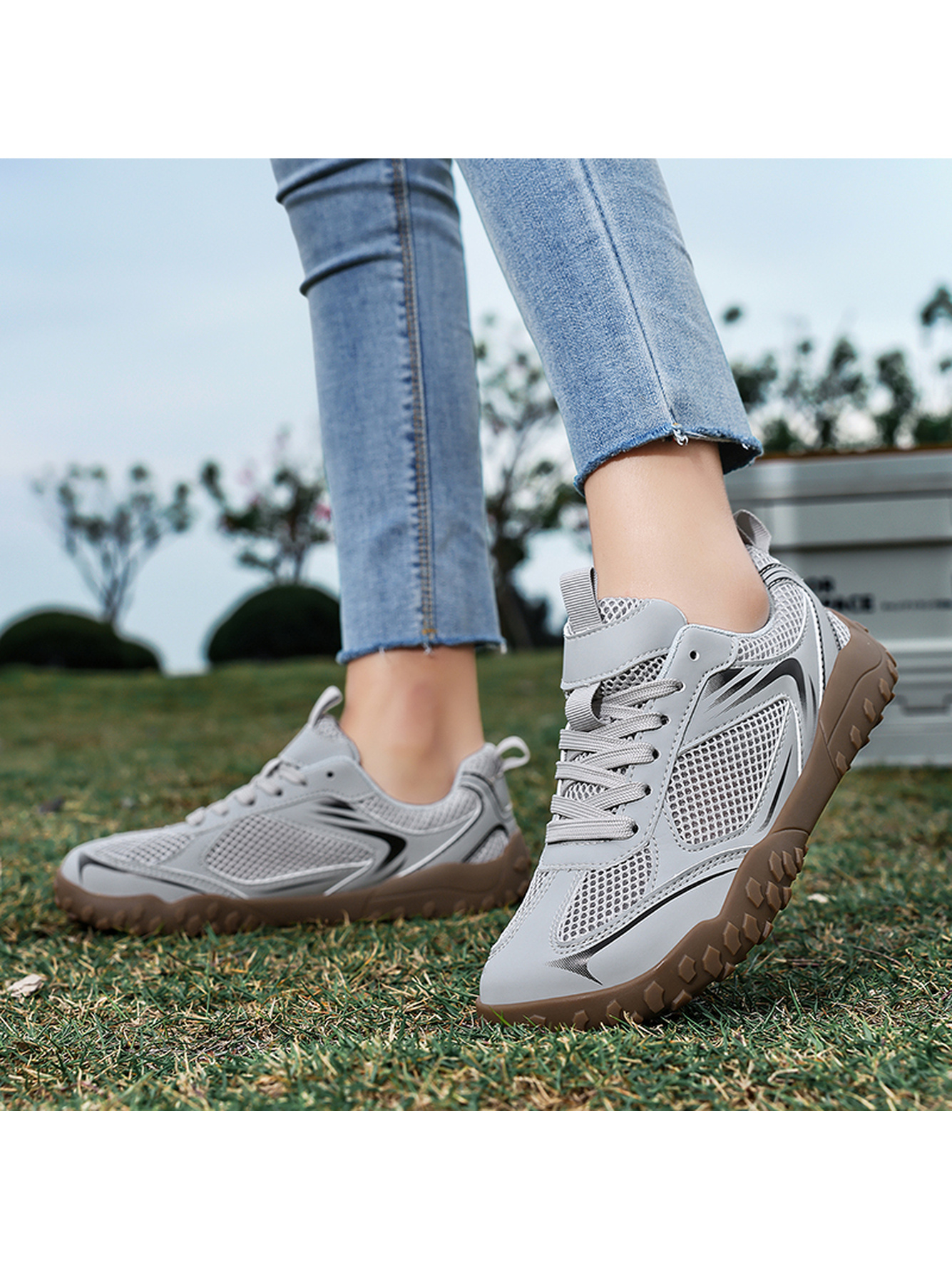 Men Grey Mesh Sports Sneakers