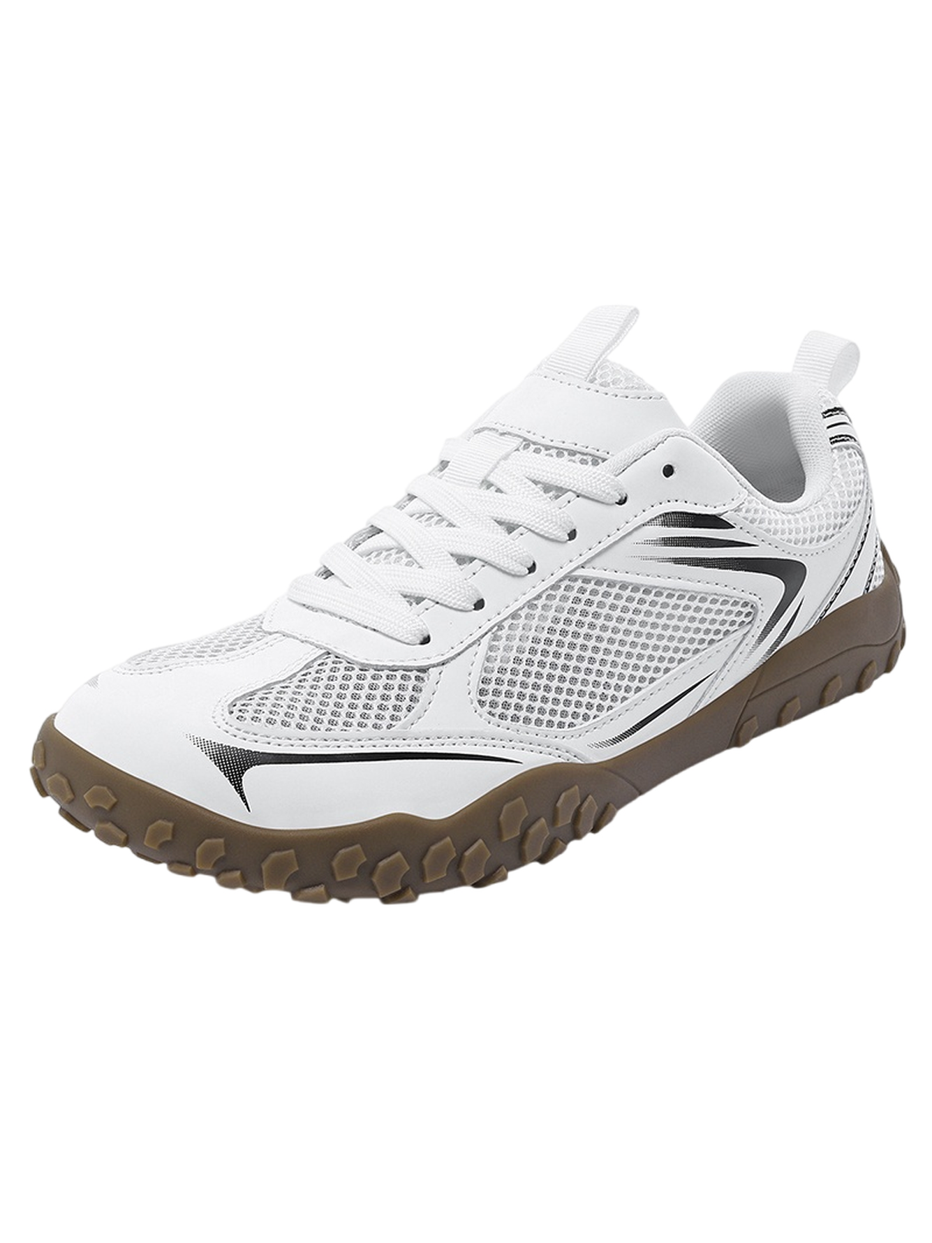 Men White Mesh Athletic Sneakers with Brown Sole