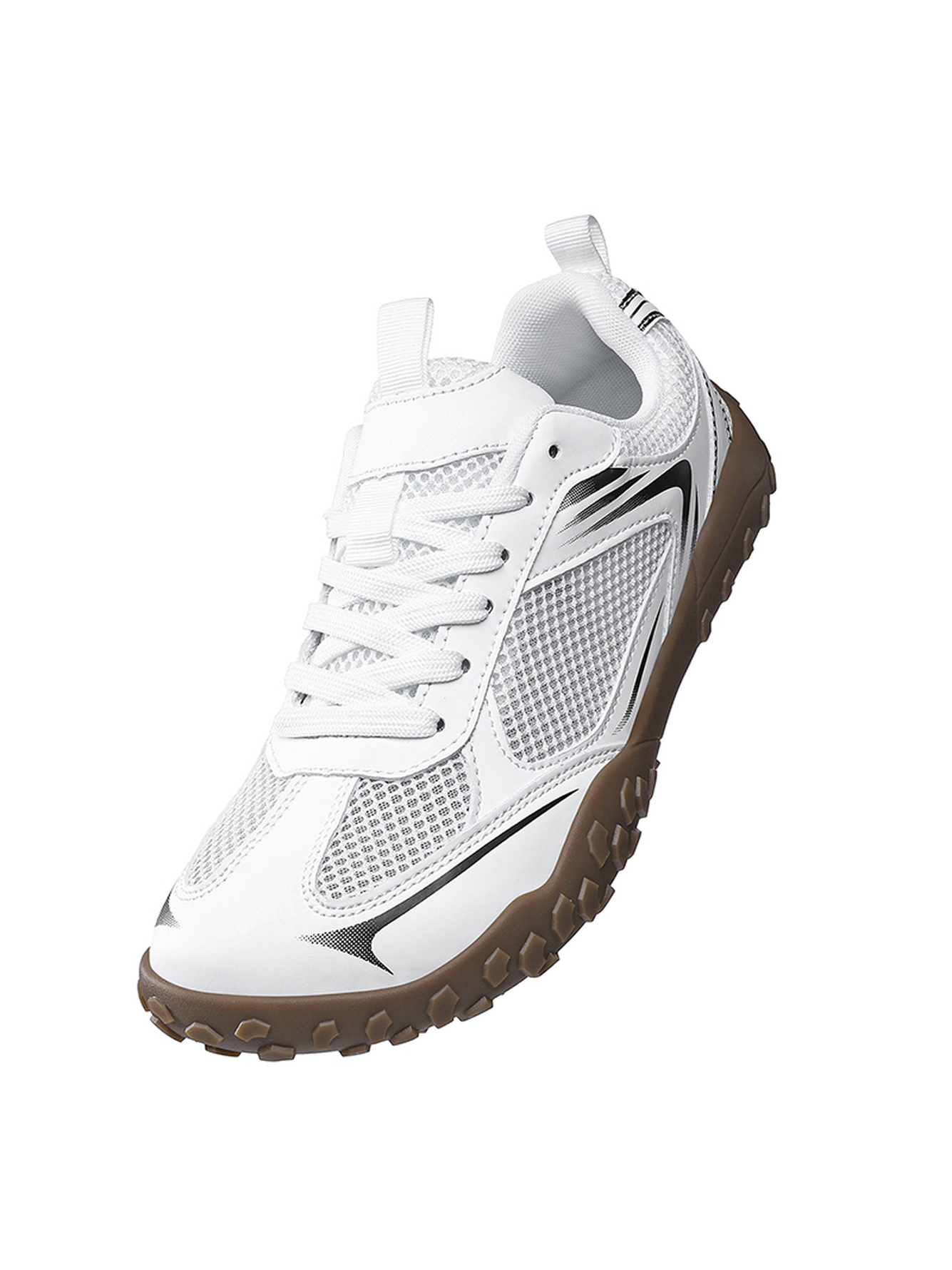 Men White Mesh Athletic Sneakers with Brown Sole