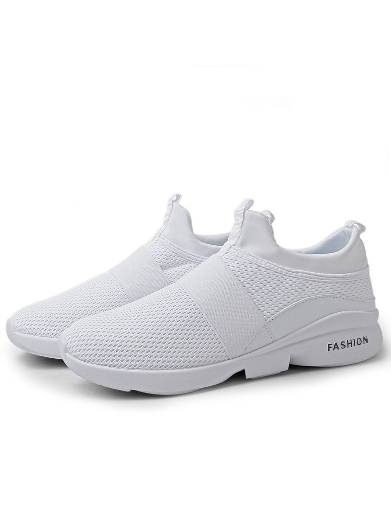 Men White Slip-On Mesh Sports Sneakers