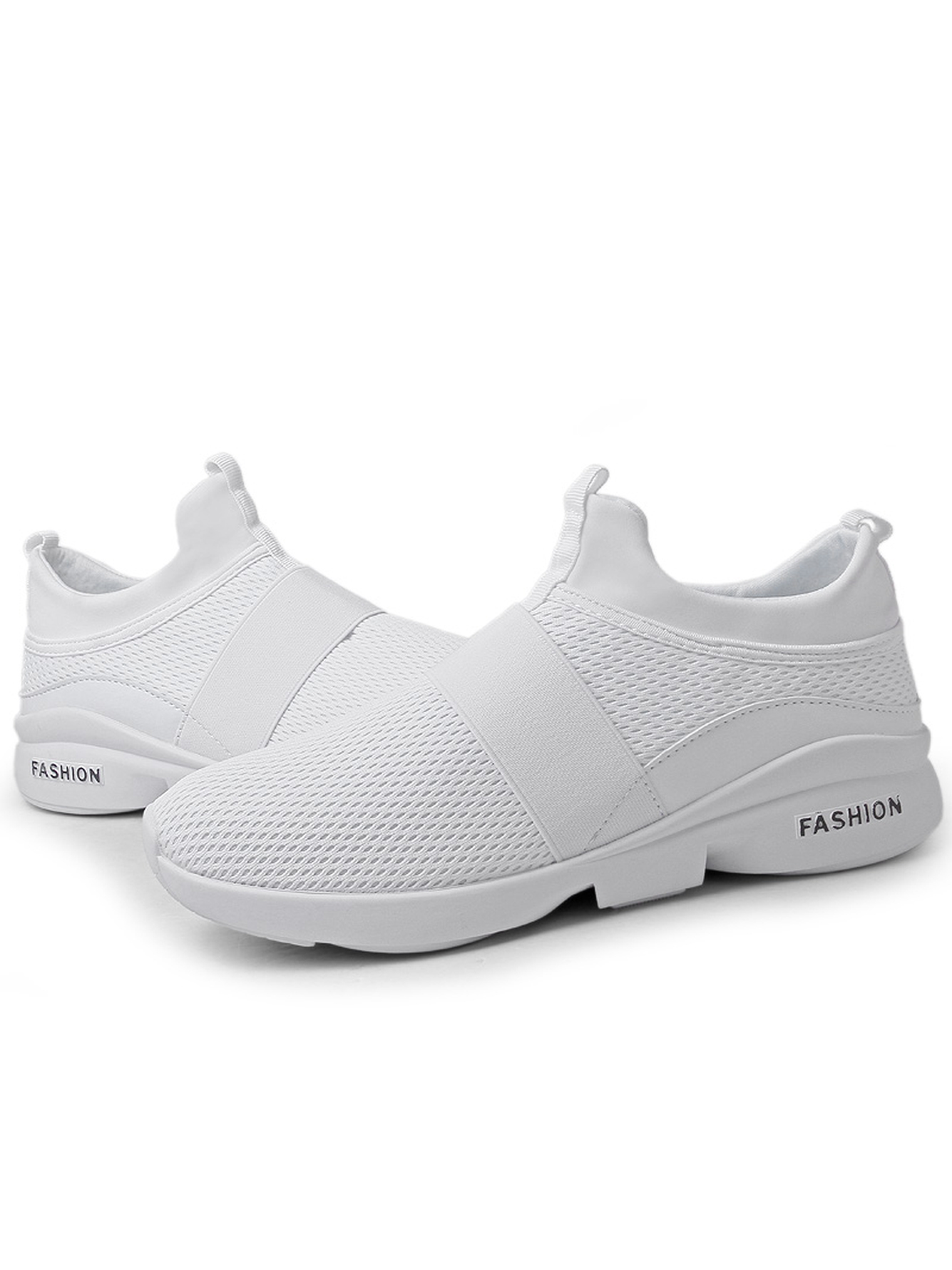 Men White Slip-On Mesh Sports Sneakers