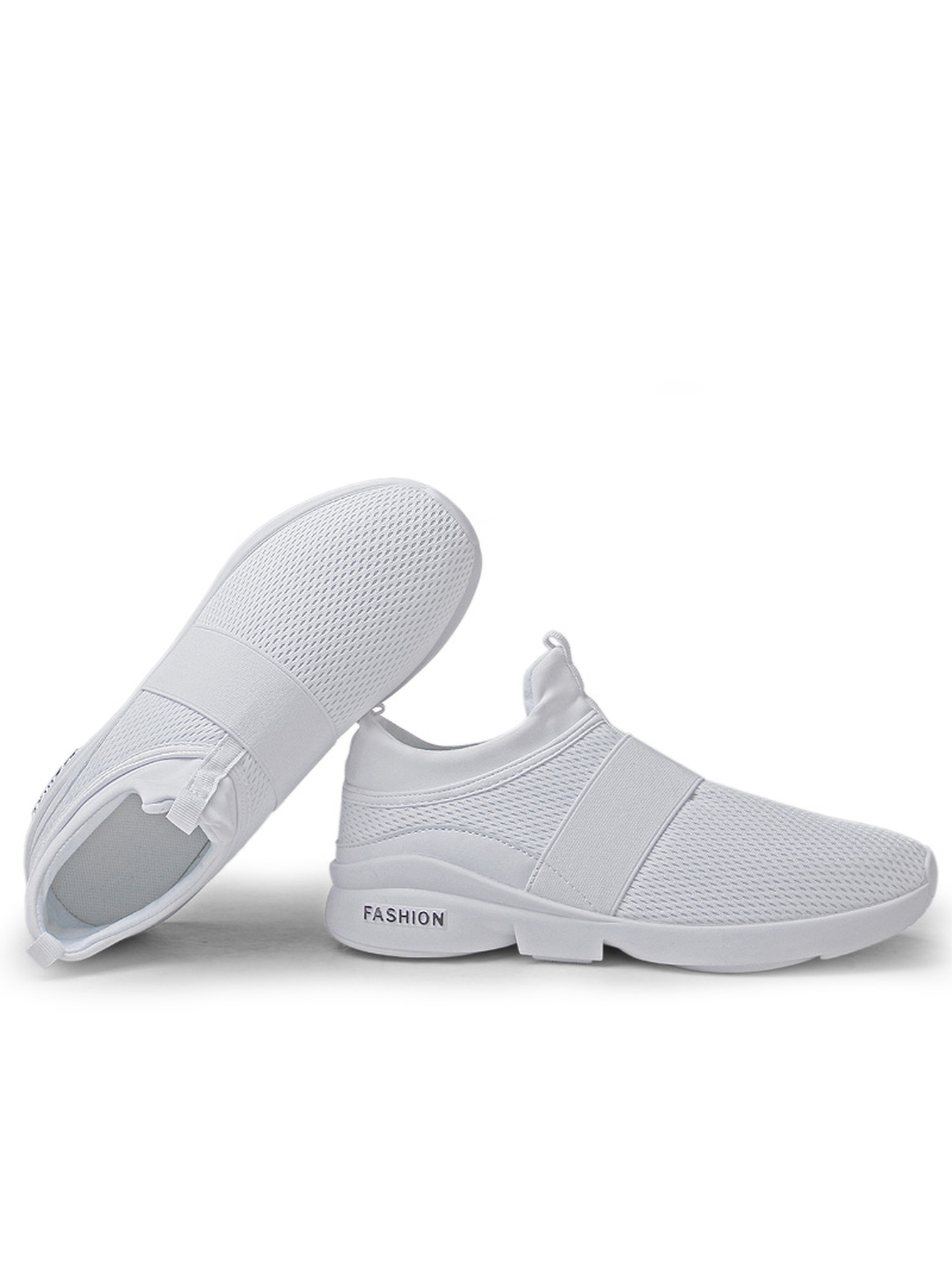 Men White Slip-On Mesh Sports Sneakers