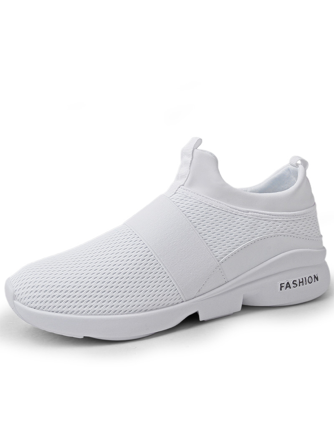 Men White Slip-On Mesh Sports Sneakers