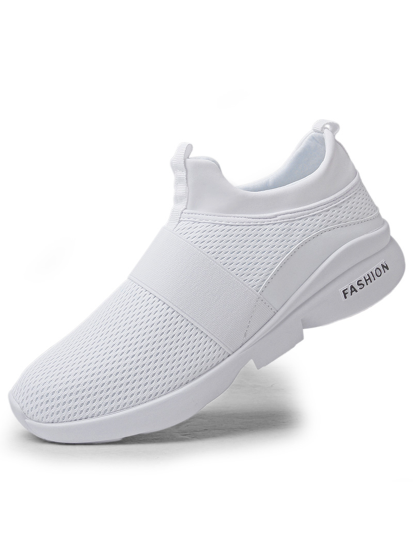 Men White Slip-On Mesh Sports Sneakers