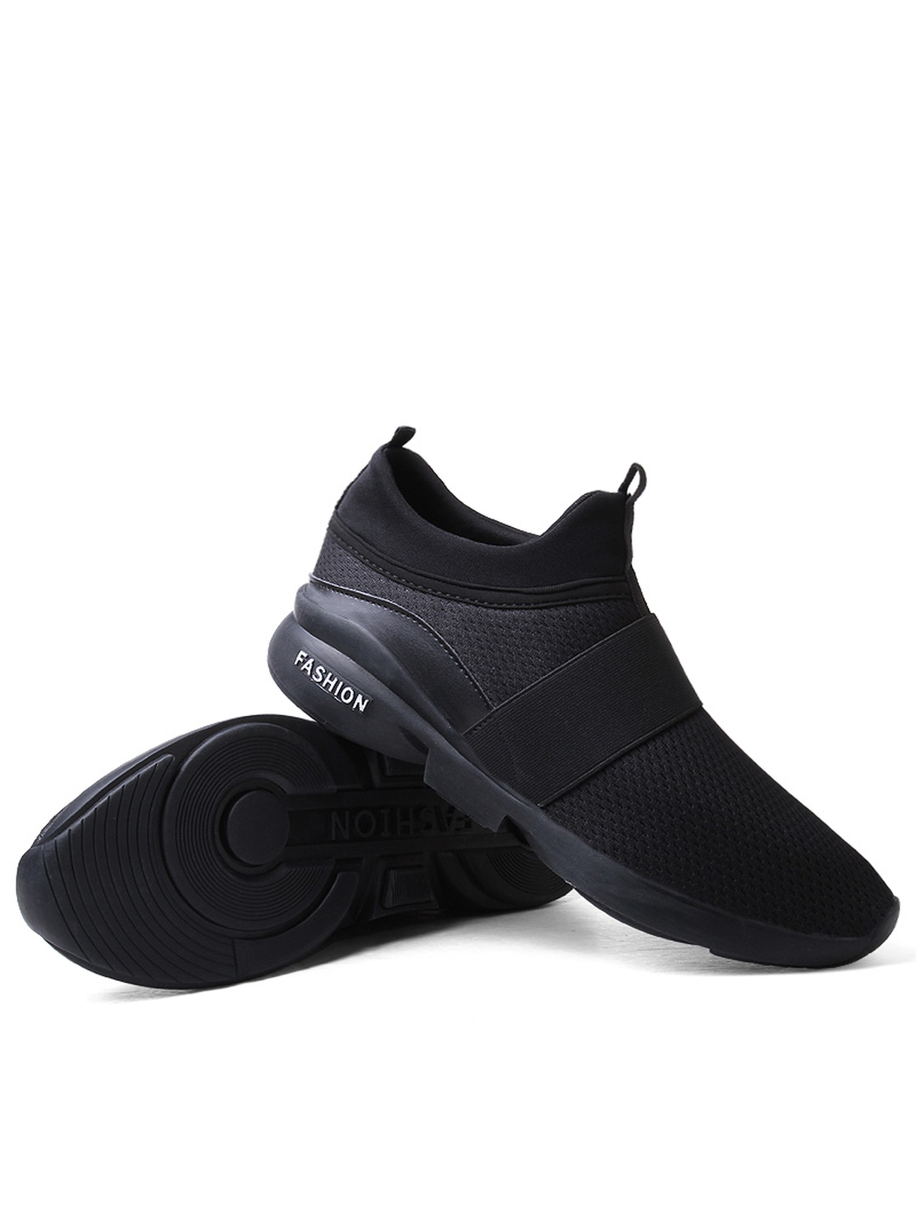 Men Black Slip-On Sports Sneakers