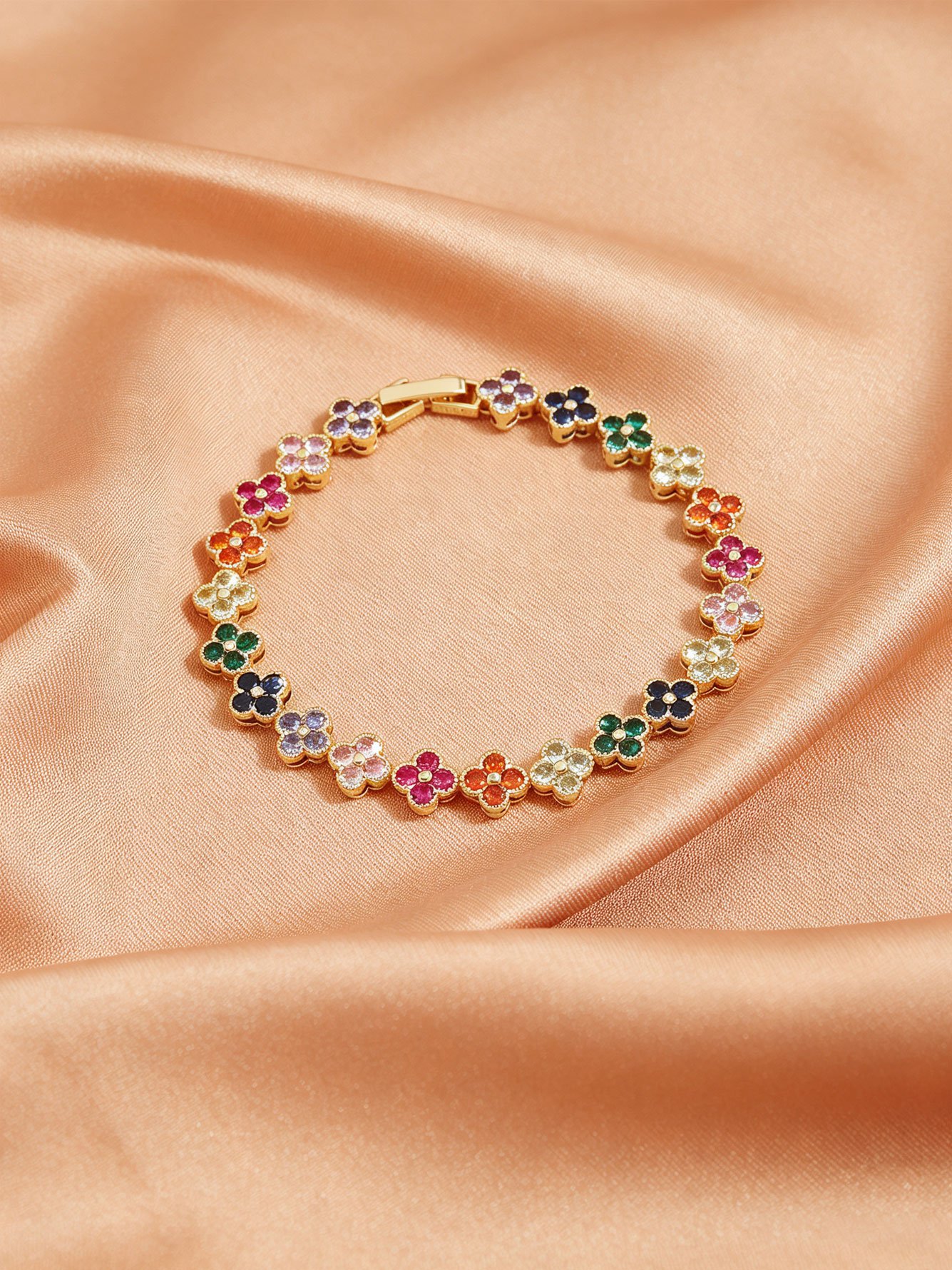 Gold Plated Multicolored Clover Charm Bracelet