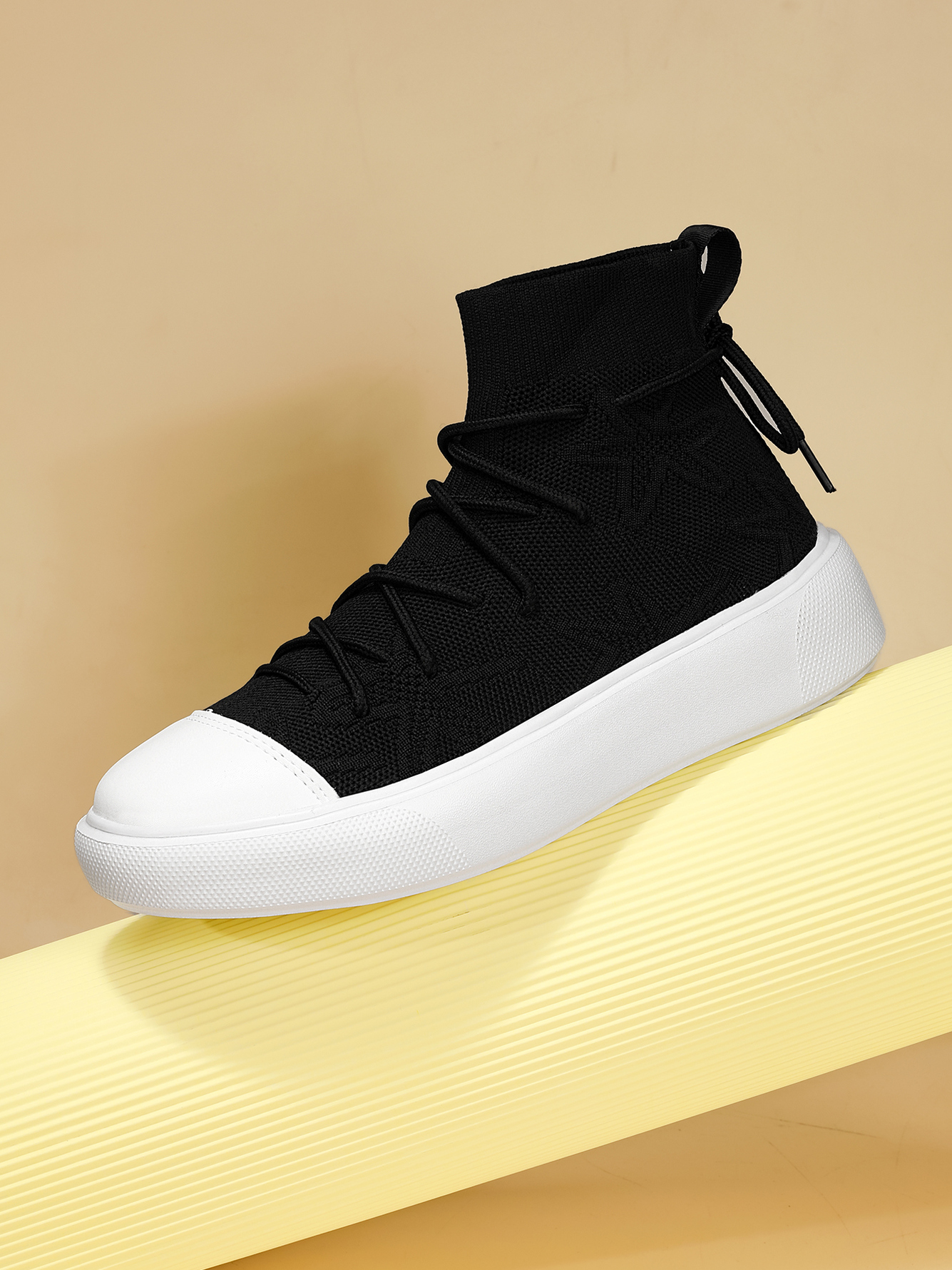 Black Knit High-Top Casual Sneakers