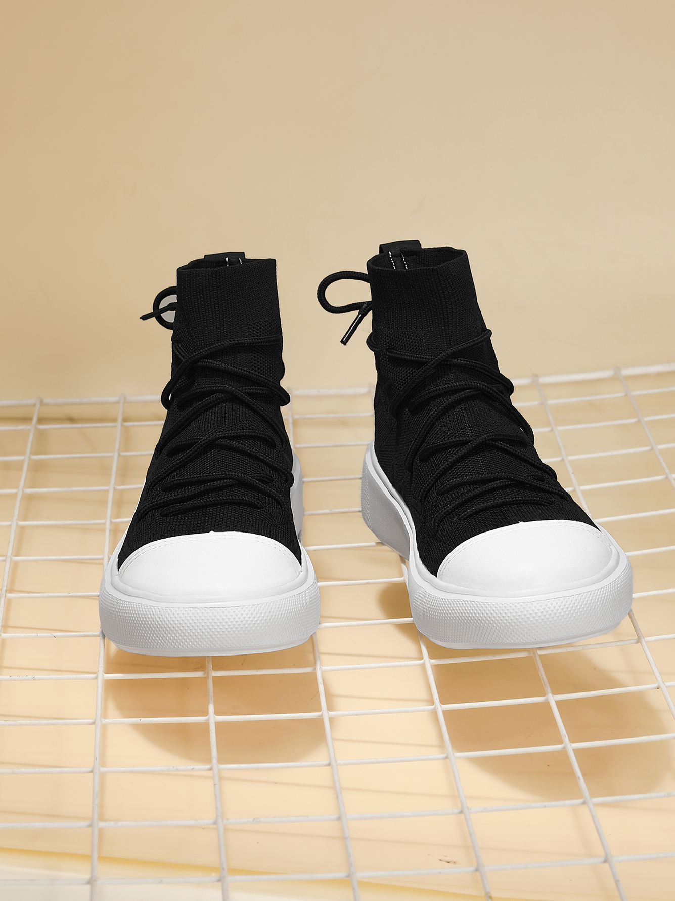 Black Knit High-Top Casual Sneakers