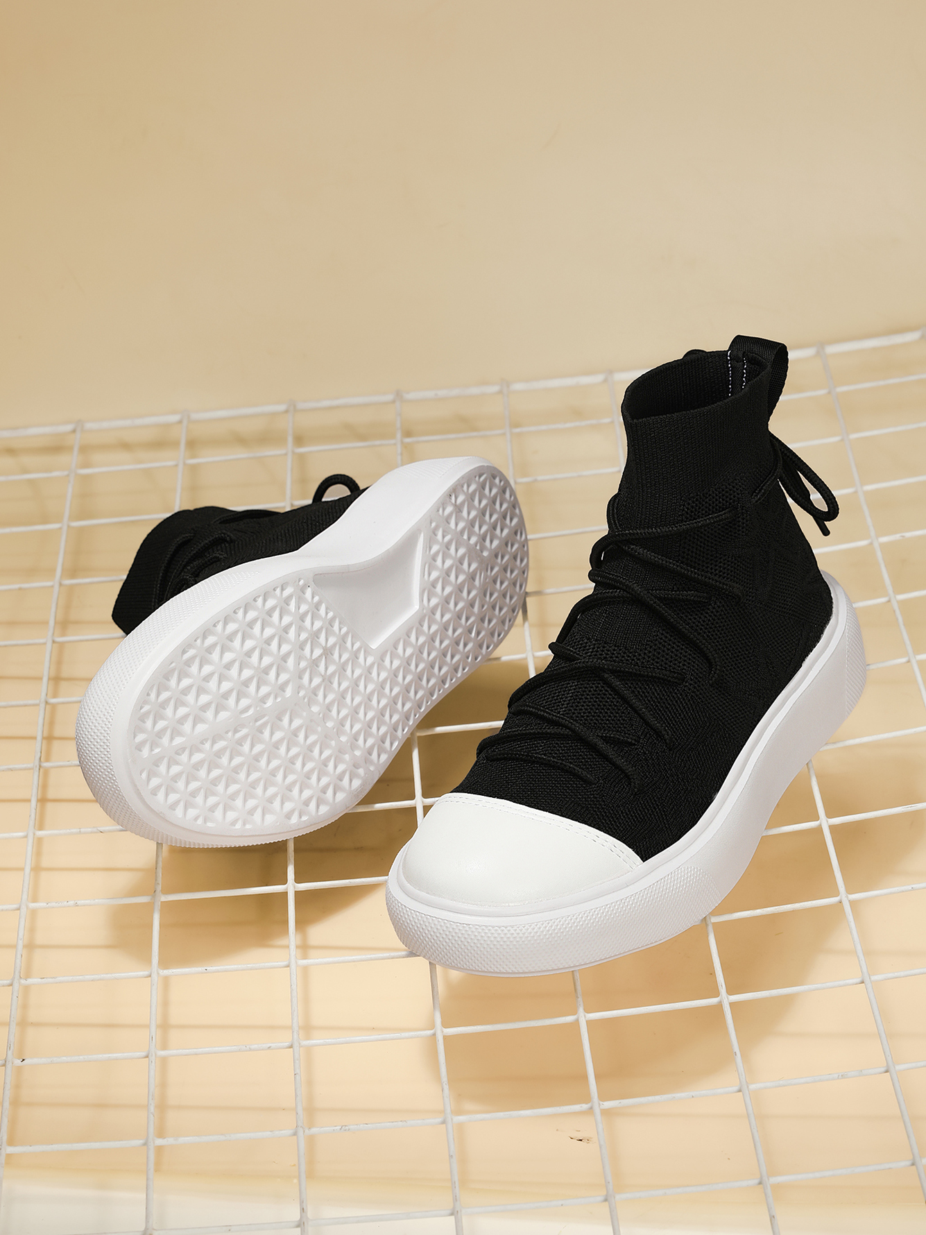 Black Knit High-Top Casual Sneakers