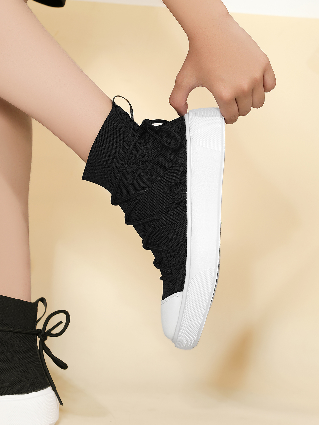 Black Knit High-Top Casual Sneakers
