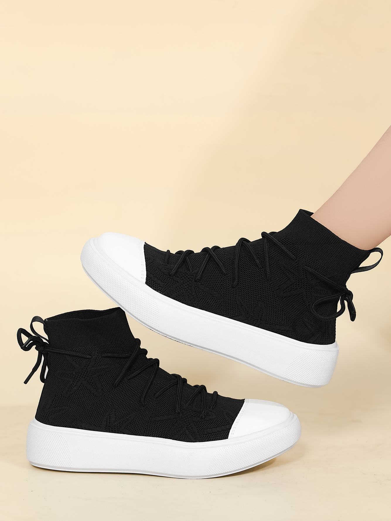 Black Knit High-Top Casual Sneakers