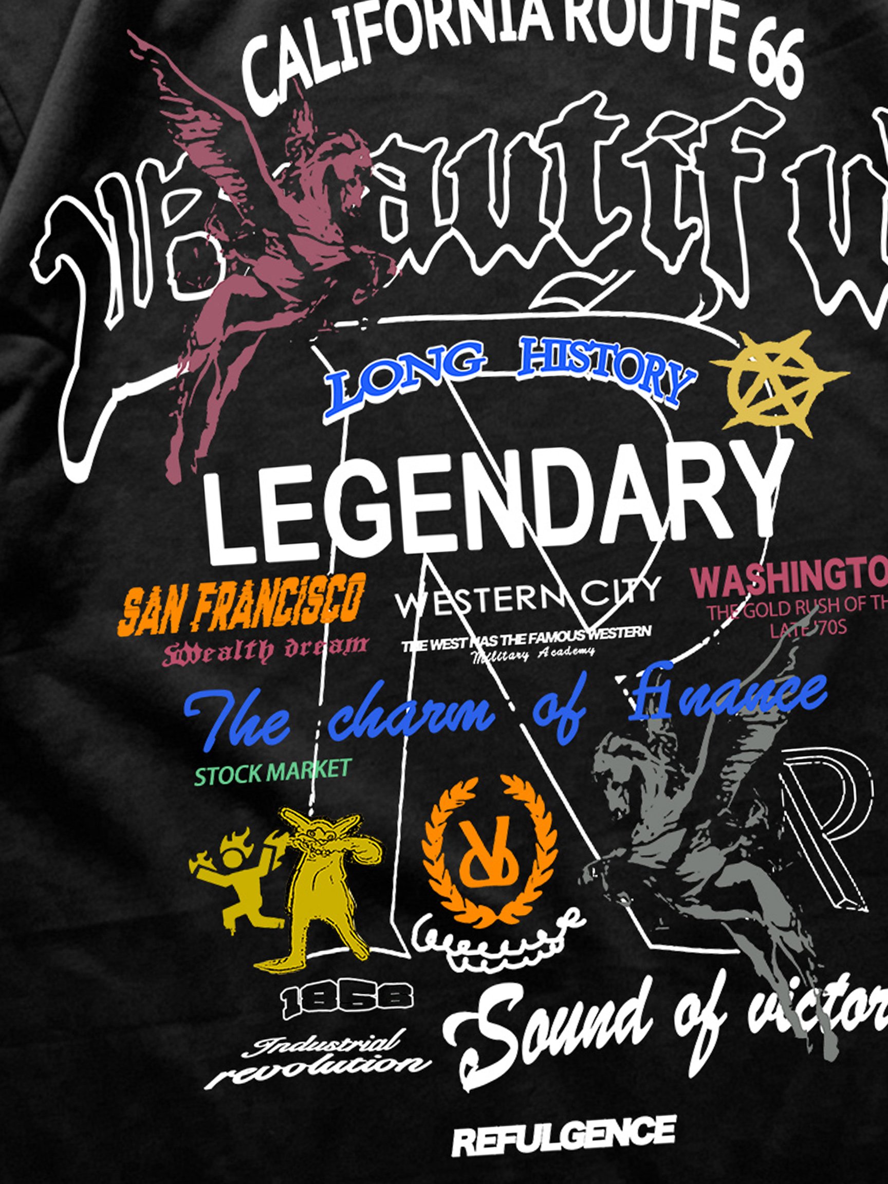 تيشيرت بقصة عادية بياقة دائرية وطبعة غرافيك أسود
