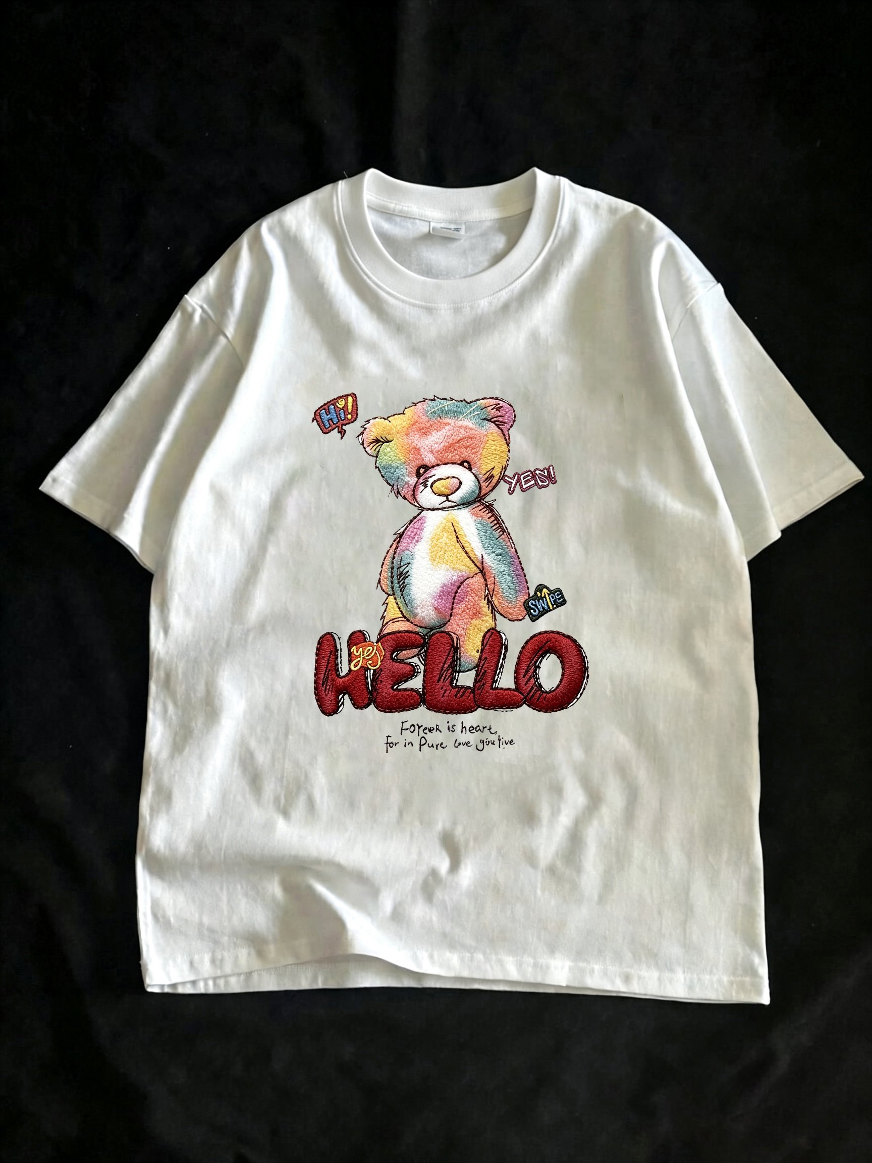 White Embroidered Round Neck Regular T-Shirt