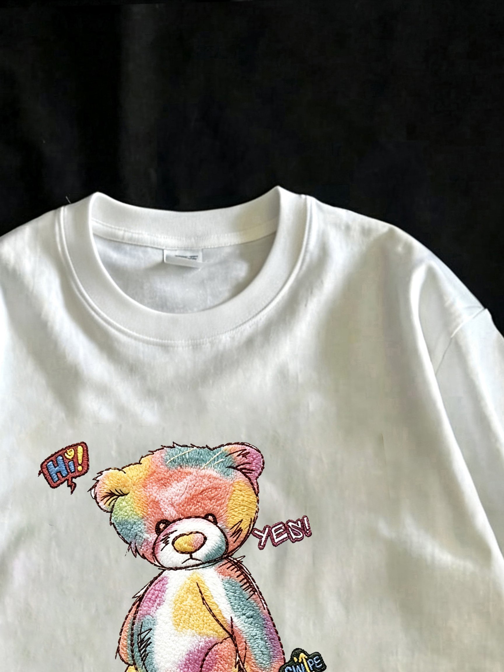 White Embroidered Round Neck Regular T-Shirt