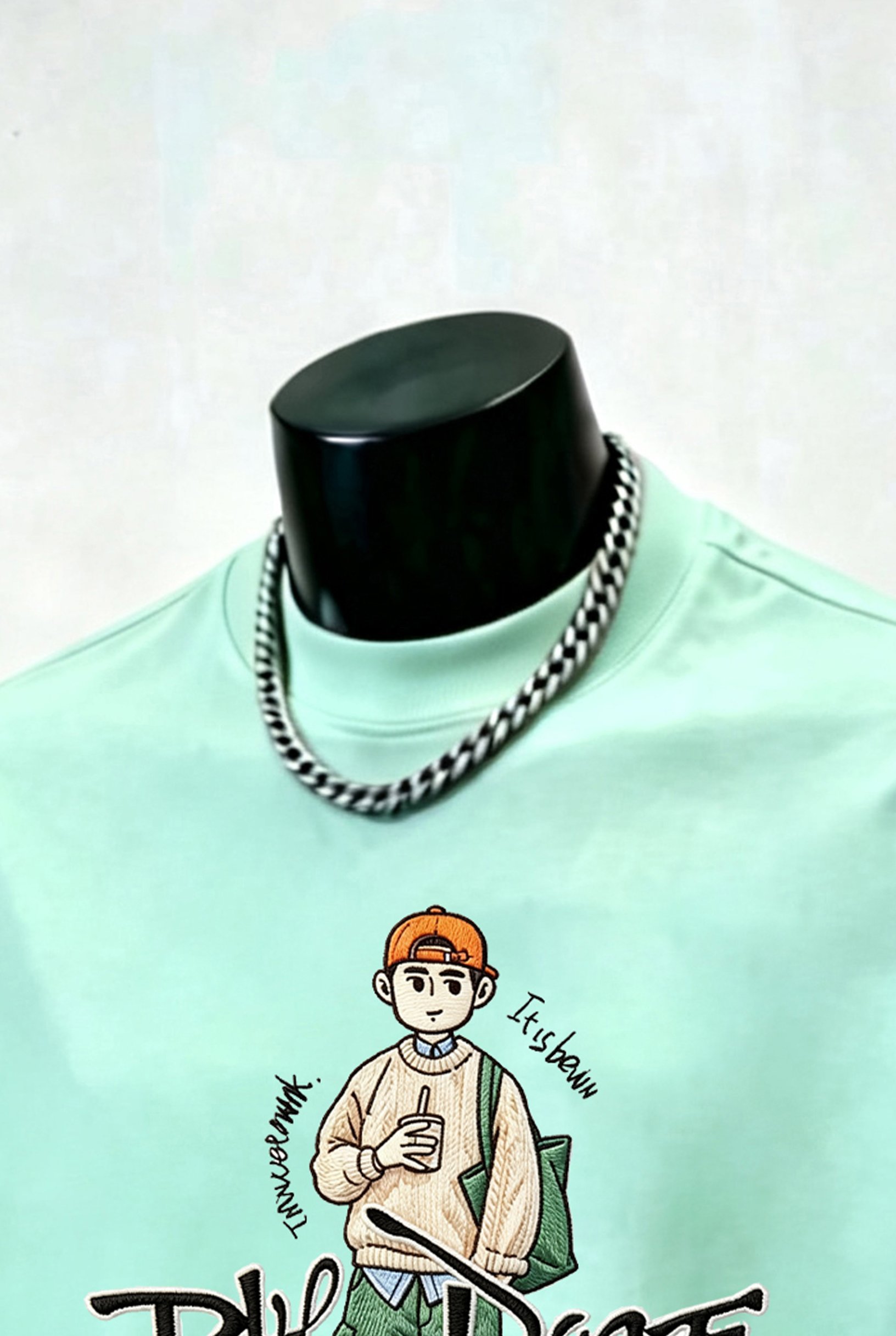 Teal Graphic Round Neck Loose Fit T-Shirt