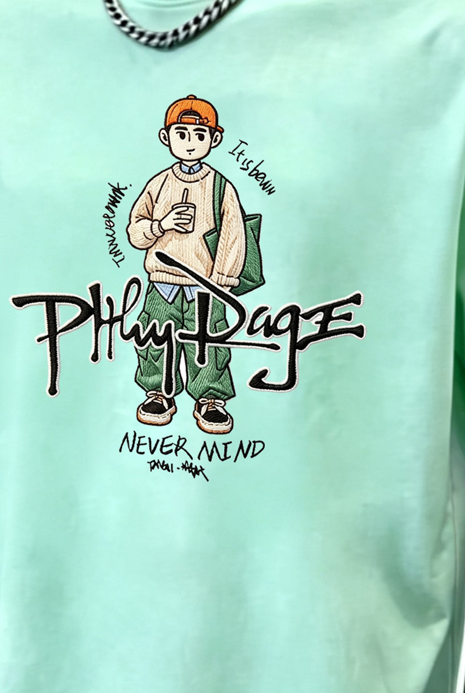 Teal Graphic Round Neck Loose Fit T-Shirt