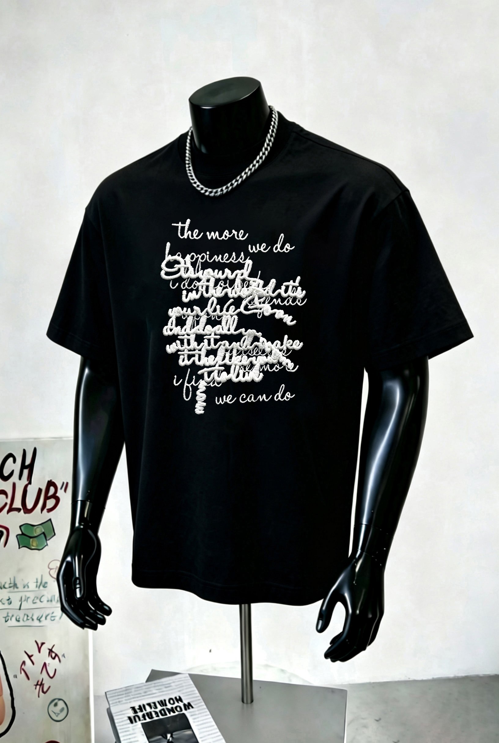 Black Graphic Round Neck Loose Fit T-Shirt