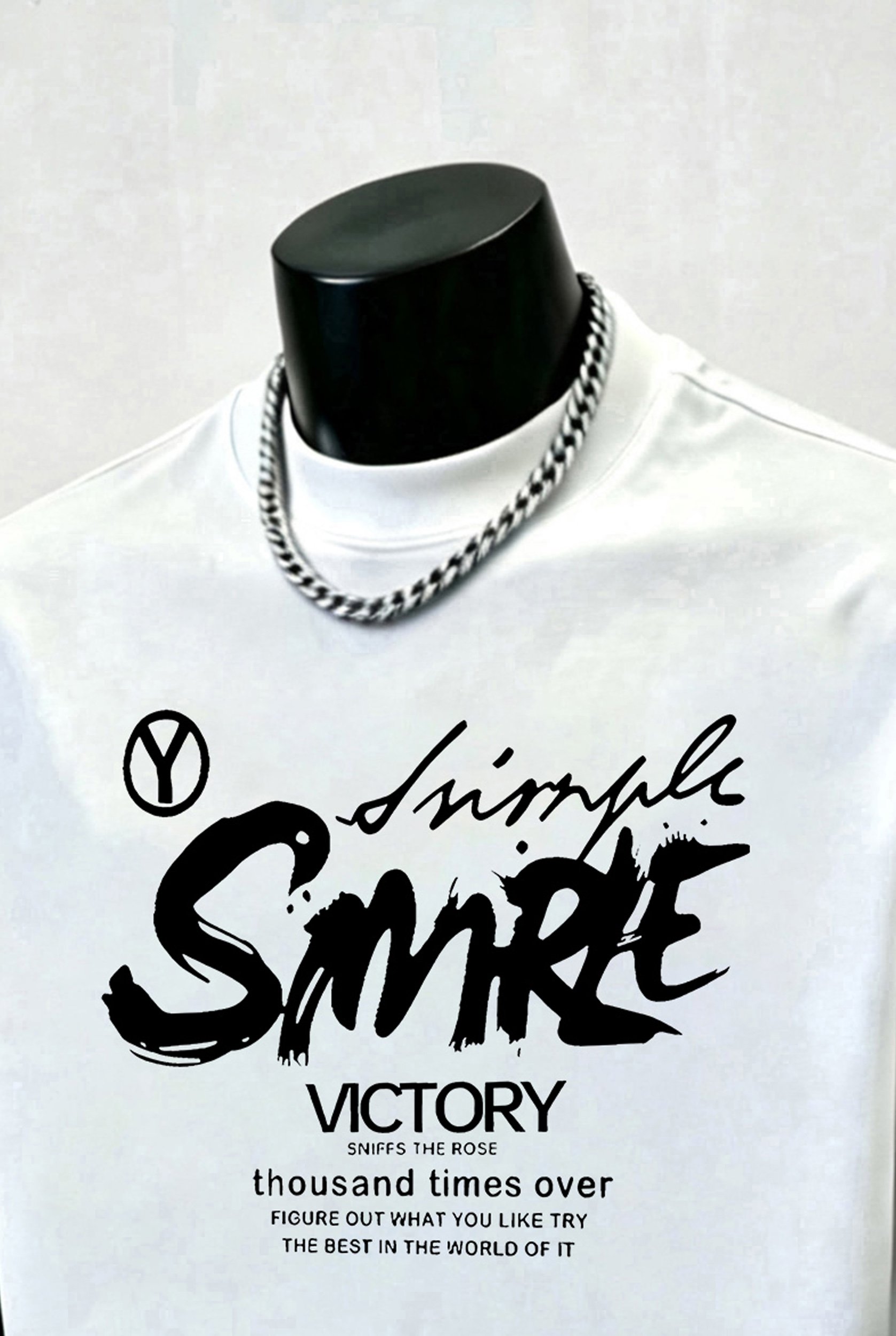 White Graphic Round Neck Loose Fit T-Shirt