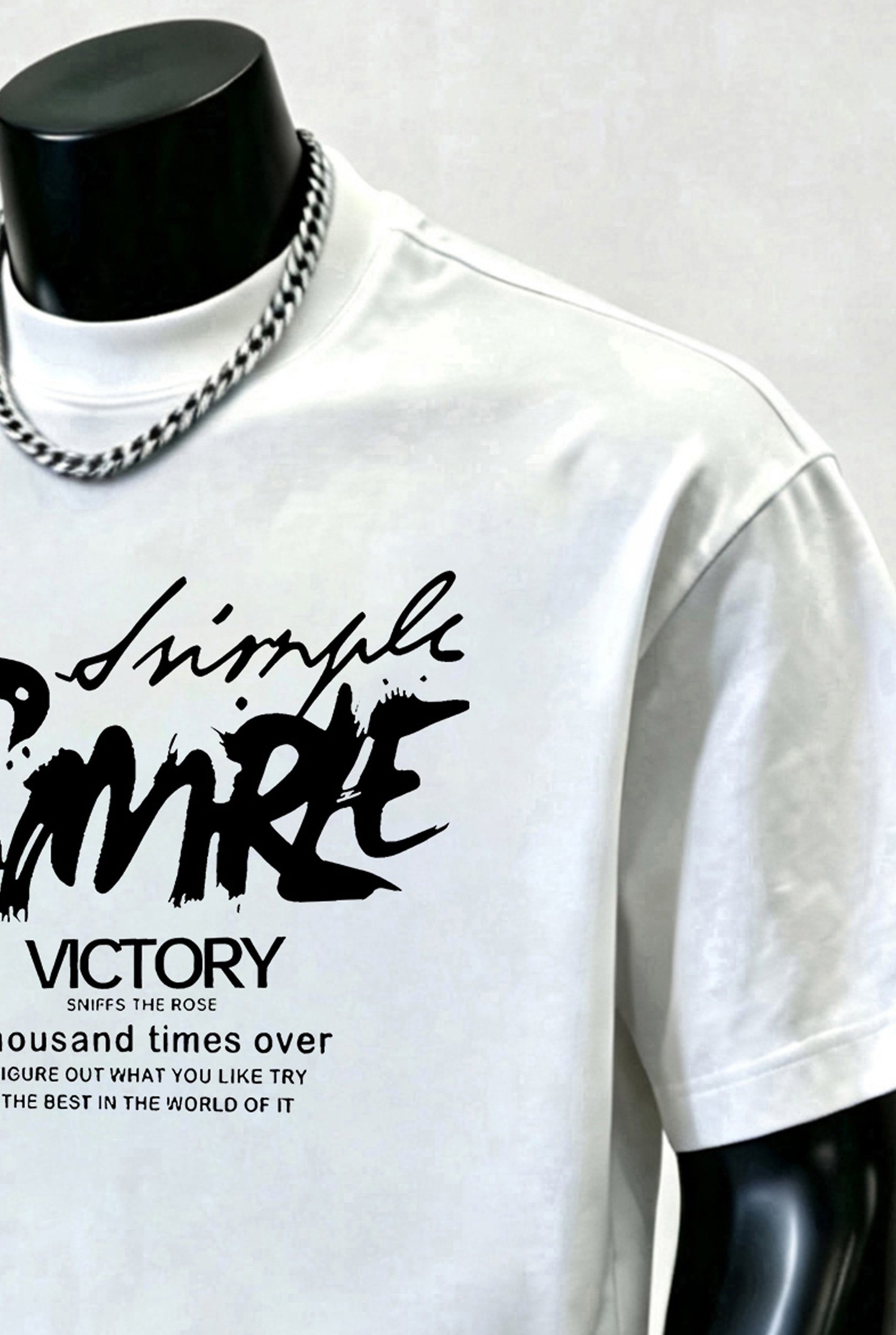 White Graphic Round Neck Loose Fit T-Shirt