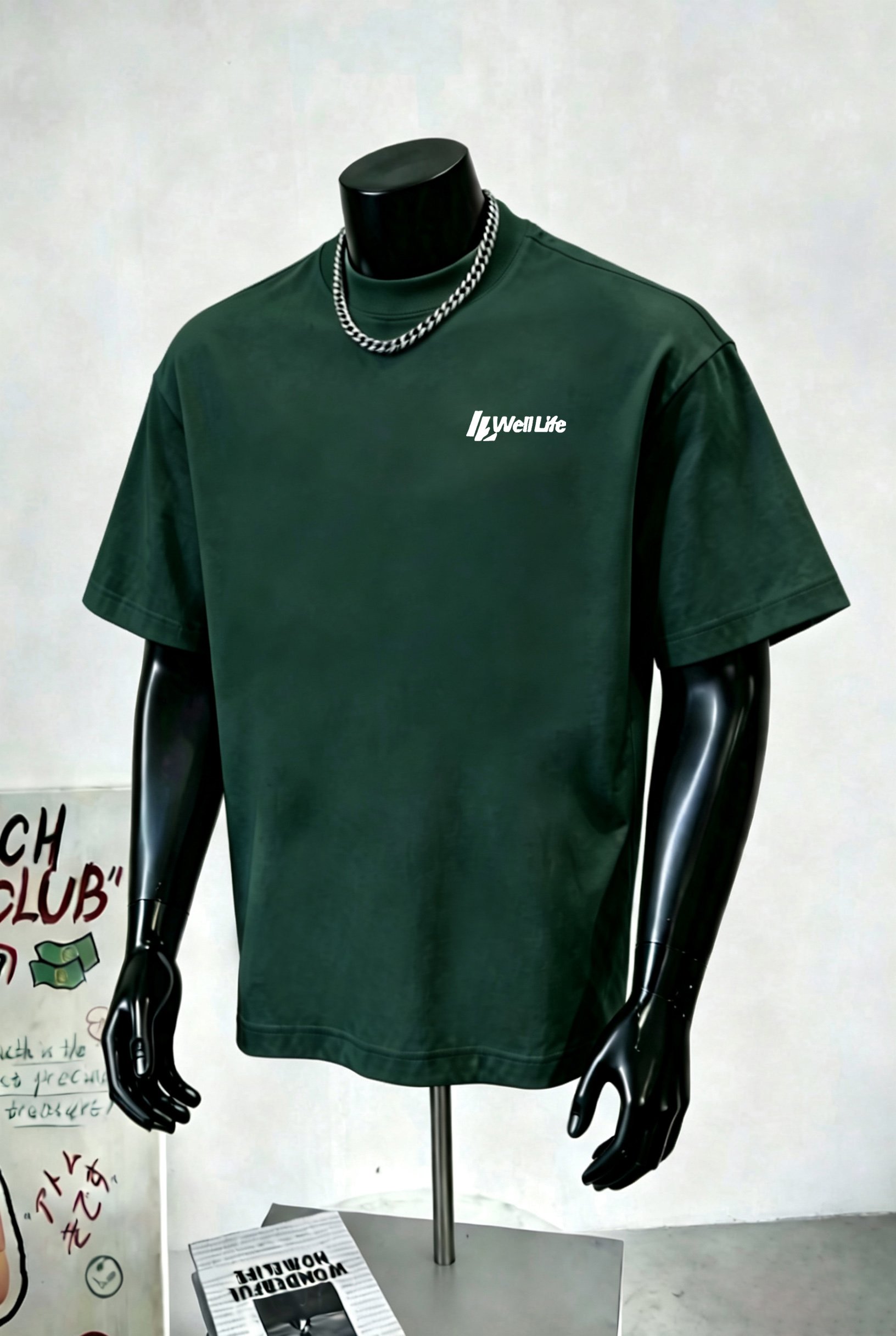 Dark Green Logo Round Neck Regular T-Shirt