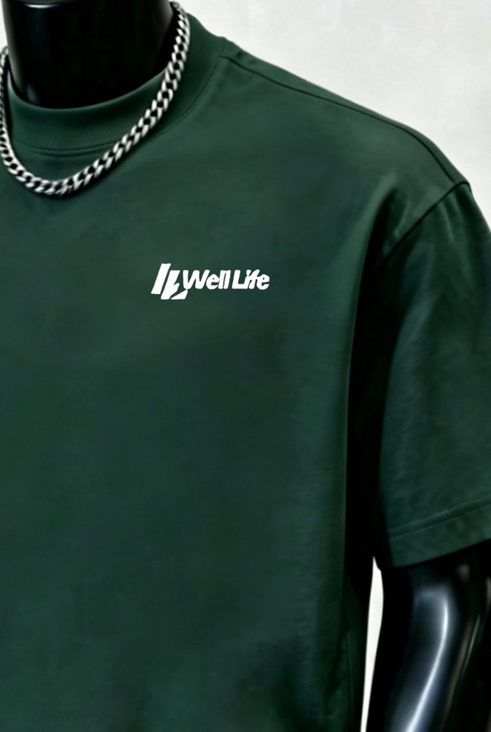 Dark Green Logo Round Neck Regular T-Shirt